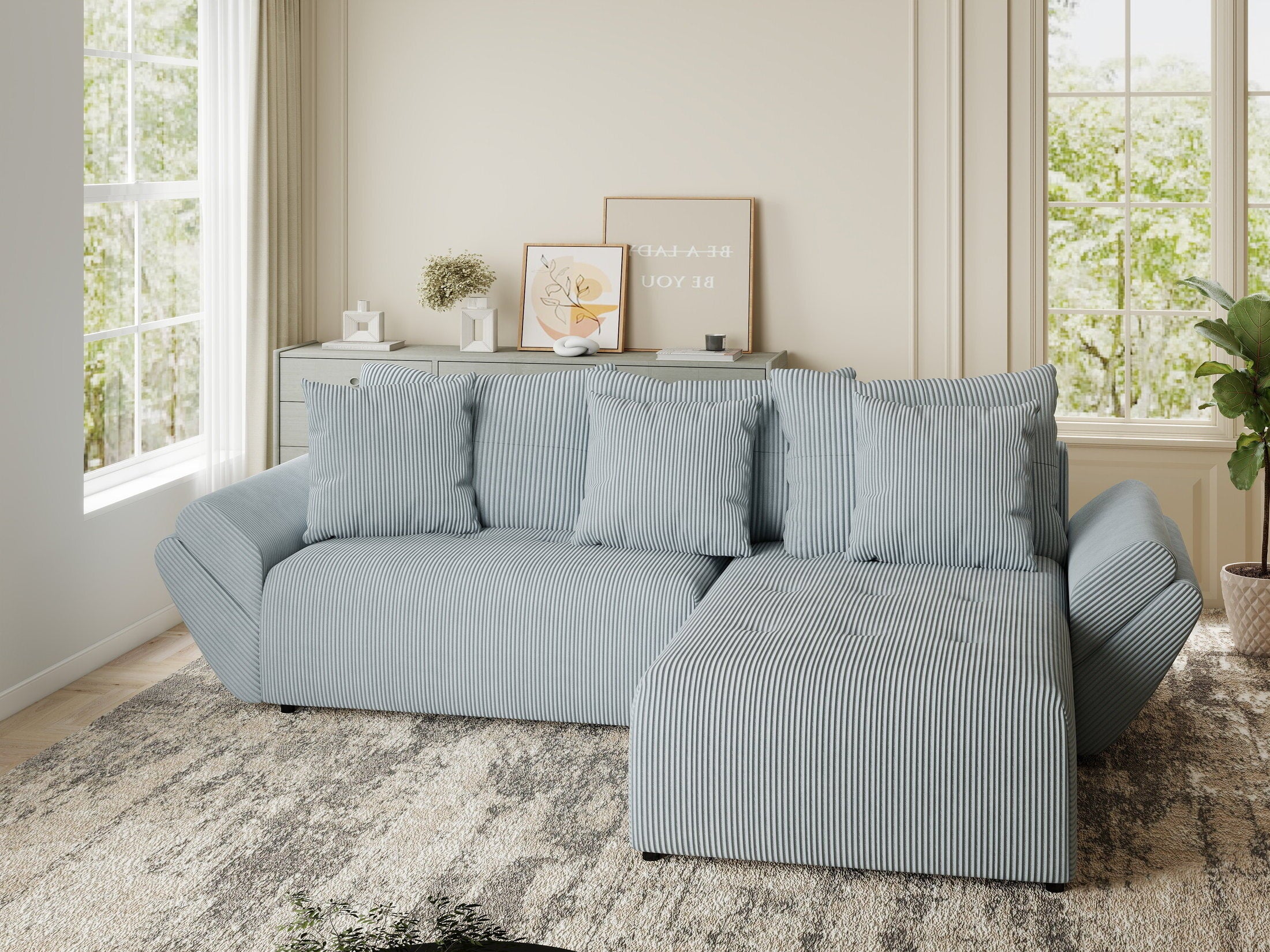 Colțar extensibil dumonde cu ladă de depozitare si sezut confortabil din spuma HR, Berlin Zoom Gri Mint 280x185 cm II