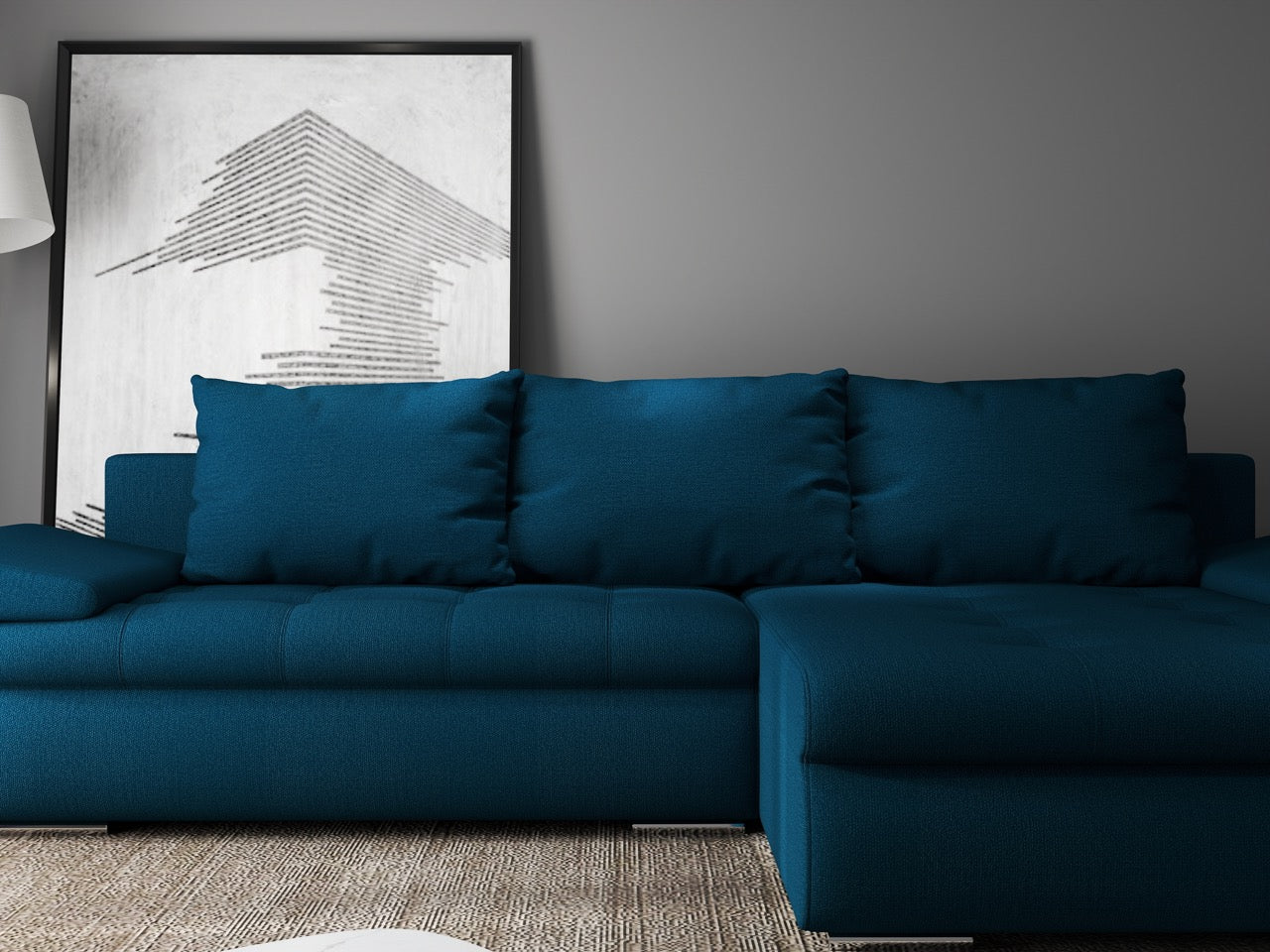 Colțar extensibil dumonde cu ladă de depozitare si sezut confortabil din spuma HR, Leonardo Enjoy Petrol 260x185 cm II Fabrica