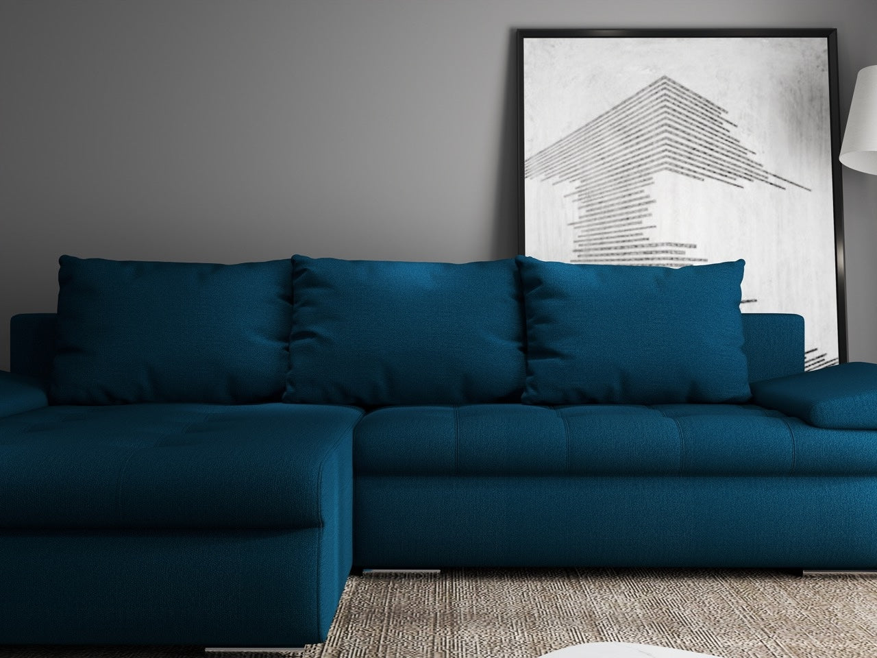 Colțar extensibil dumonde cu ladă de depozitare si sezut confortabil din spuma HR, Leonardo Enjoy Petrol 260x185 cm Fabrica