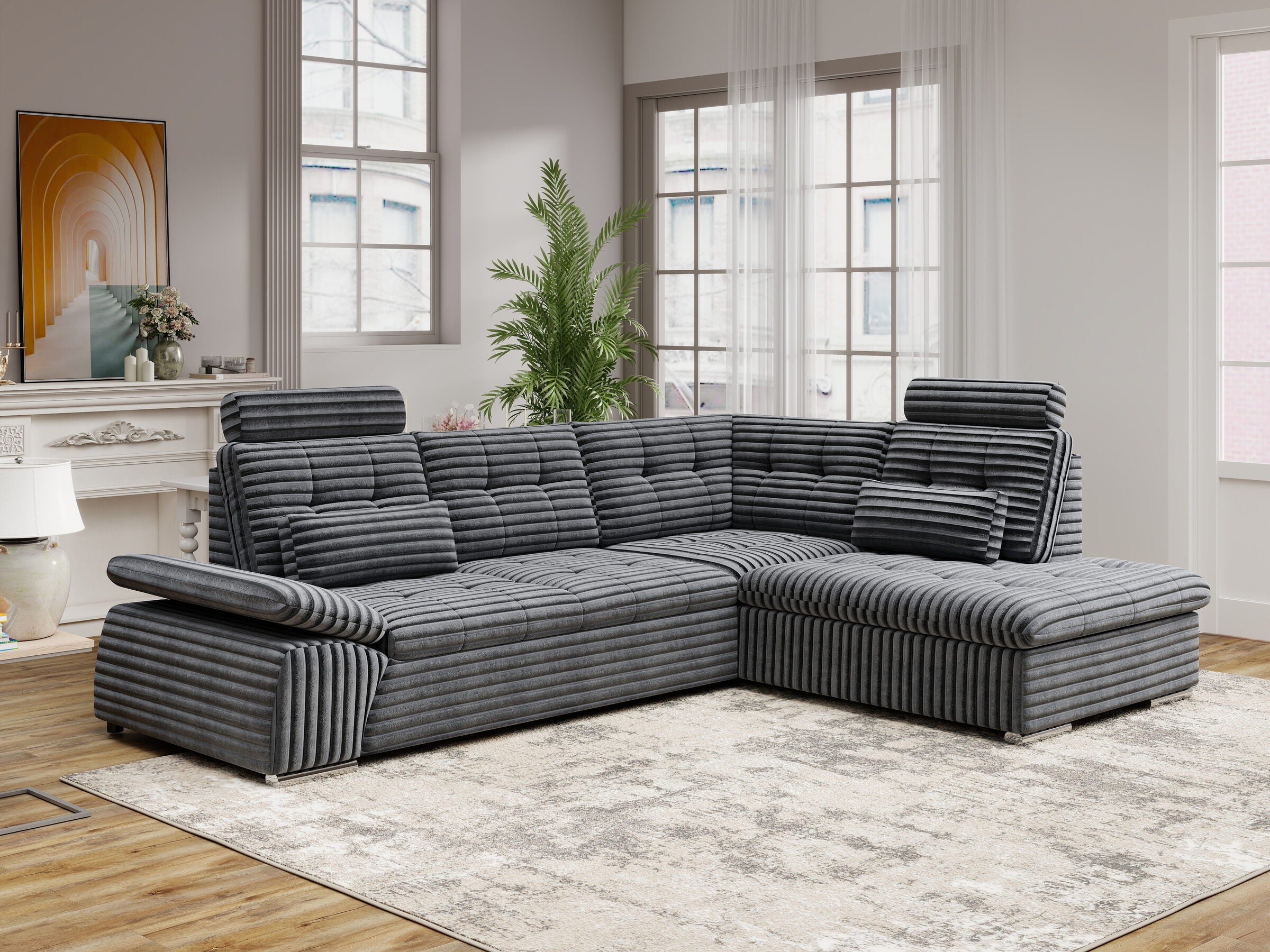 Colțar extensibil dumonde cu ladă de depozitare și șezut confortabil din spumă HR, Merkur XL Ambience Gri 256x217 cm II