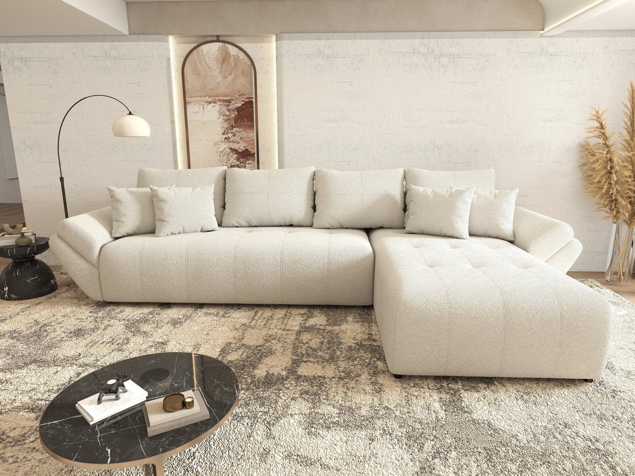 Colțar extensibil dumonde cu ladă de depozitare si sezut confortabil din spuma HR, Berlin XL Euphoria Ivory 350x185 cm II