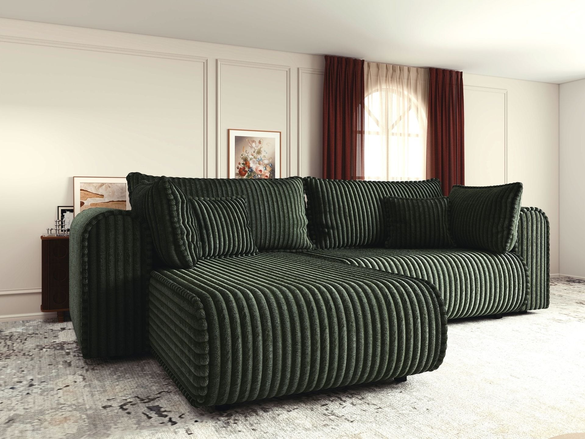 Colțar extensibil dumonde cu ladă de depozitare si sezut confortabil din spuma high-density, Monaco L Tilia Verde 270x100 cm