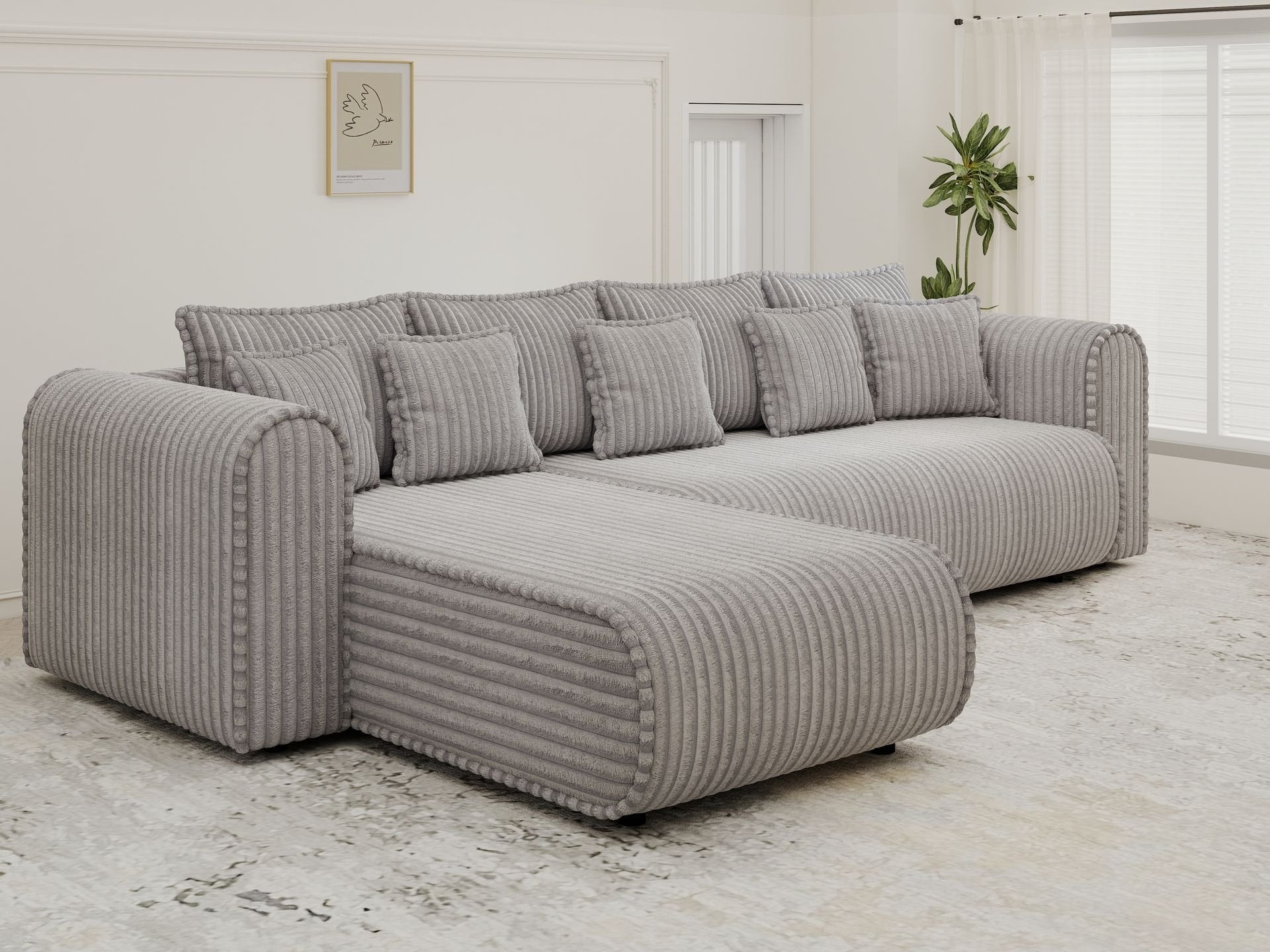 Colțar extensibil dumonde cu ladă de depozitare si sezut confortabil din spuma high-density, Monaco XL Tilia Dove 340x185 cm