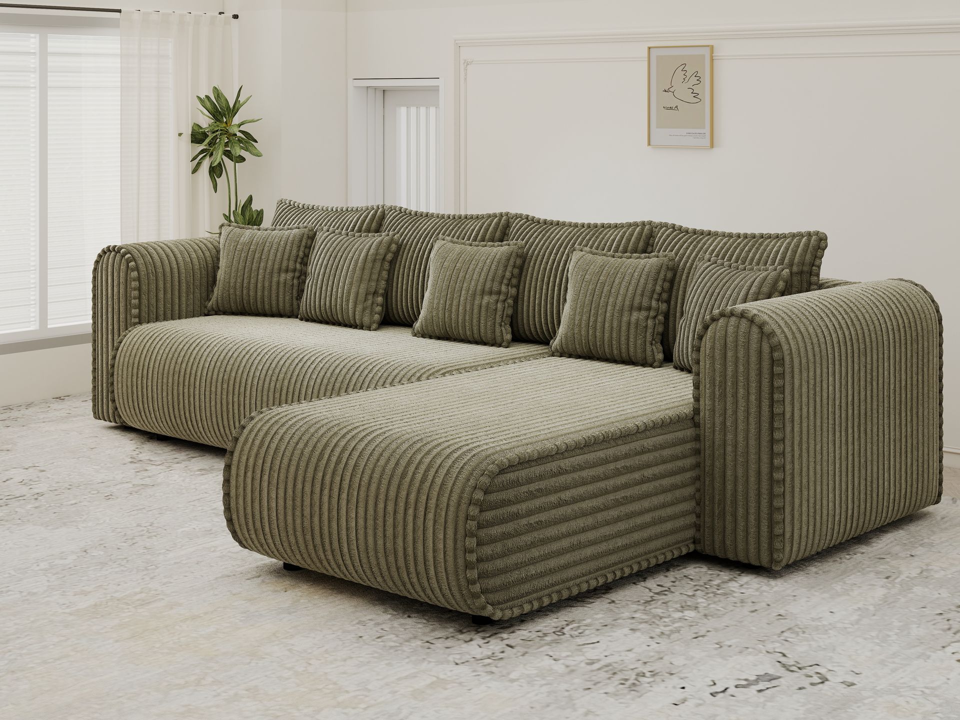 Colțar extensibil dumonde cu ladă de depozitare si sezut confortabil din spuma high-density, Monaco XL Tilia Olive II 340x185 cm