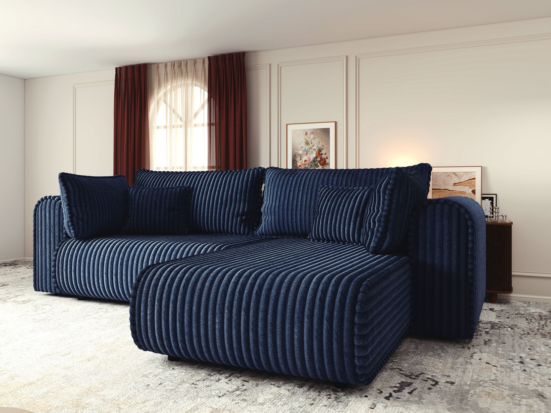 Colțar extensibil dumonde cu ladă de depozitare si sezut confortabil din spuma high-density, Monaco L Tilia Albastru II 270x100 cm