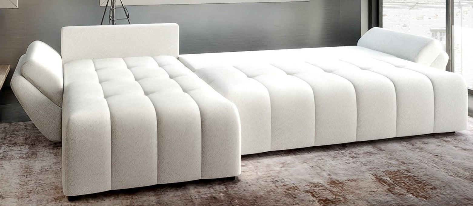 Colțar extensibil dumonde cu ladă de depozitare si sezut confortabil din spuma HR, Berlin XL Euphoria Ivory 350x185 cm Fabrica