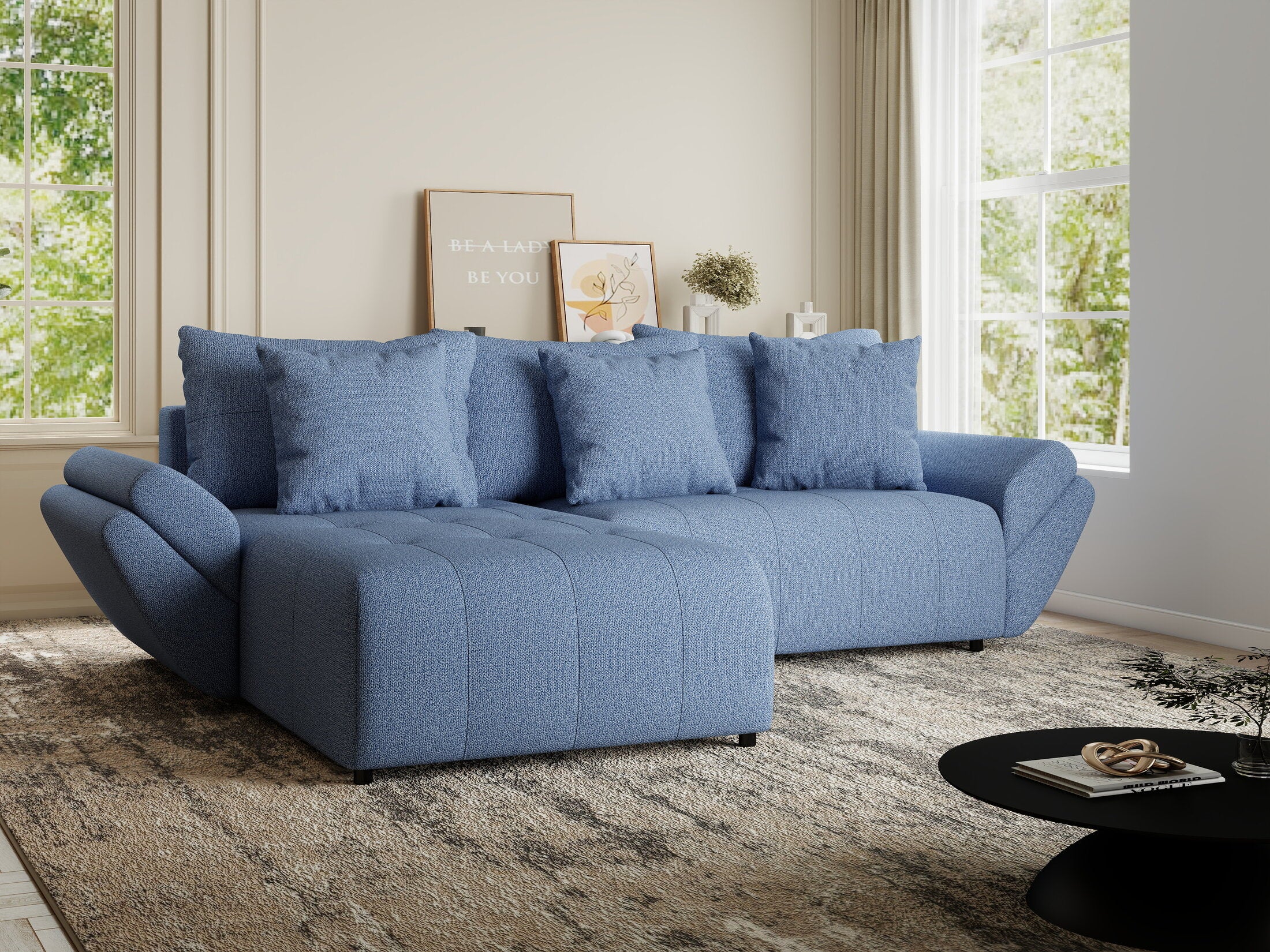 Colțar extensibil dumonde cu ladă de depozitare si sezut confortabil din spuma HR, Berlin Enjoy Albastru 280x185 cm