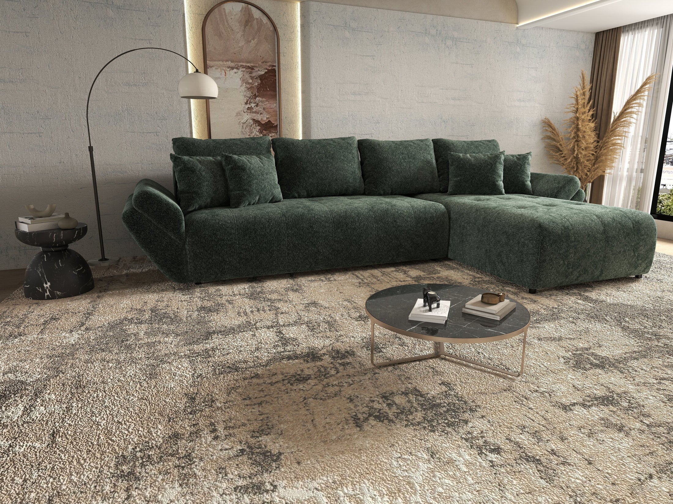 Colțar extensibil dumonde cu ladă de depozitare si sezut confortabil din spuma HR, Berlin XL Euphoria Green 350x185 cm II