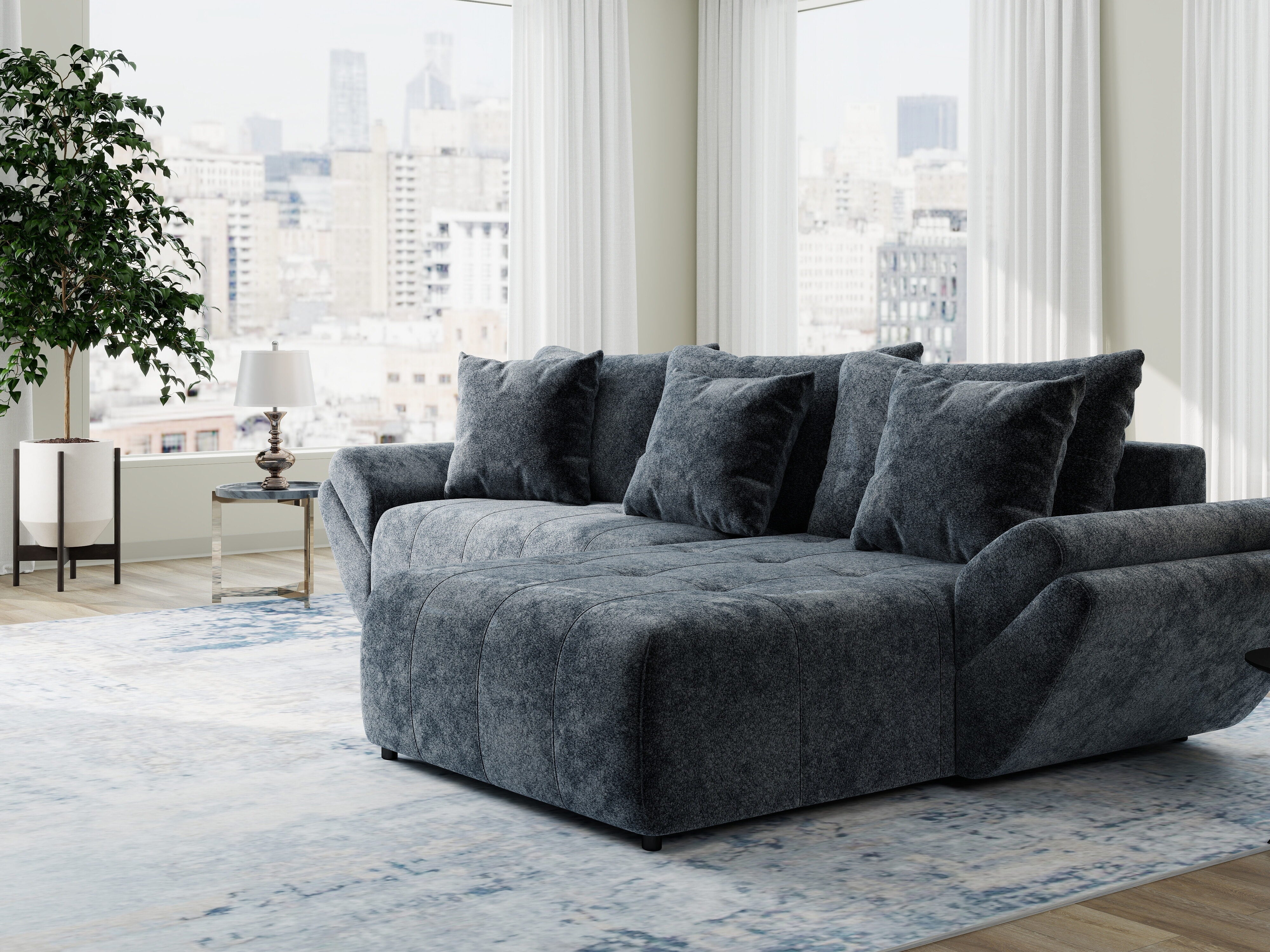 Colțar extensibil dumonde cu ladă de depozitare si sezut confortabil din spuma HR, Berlin Euphoria Gri Grafit 280x185 cm II