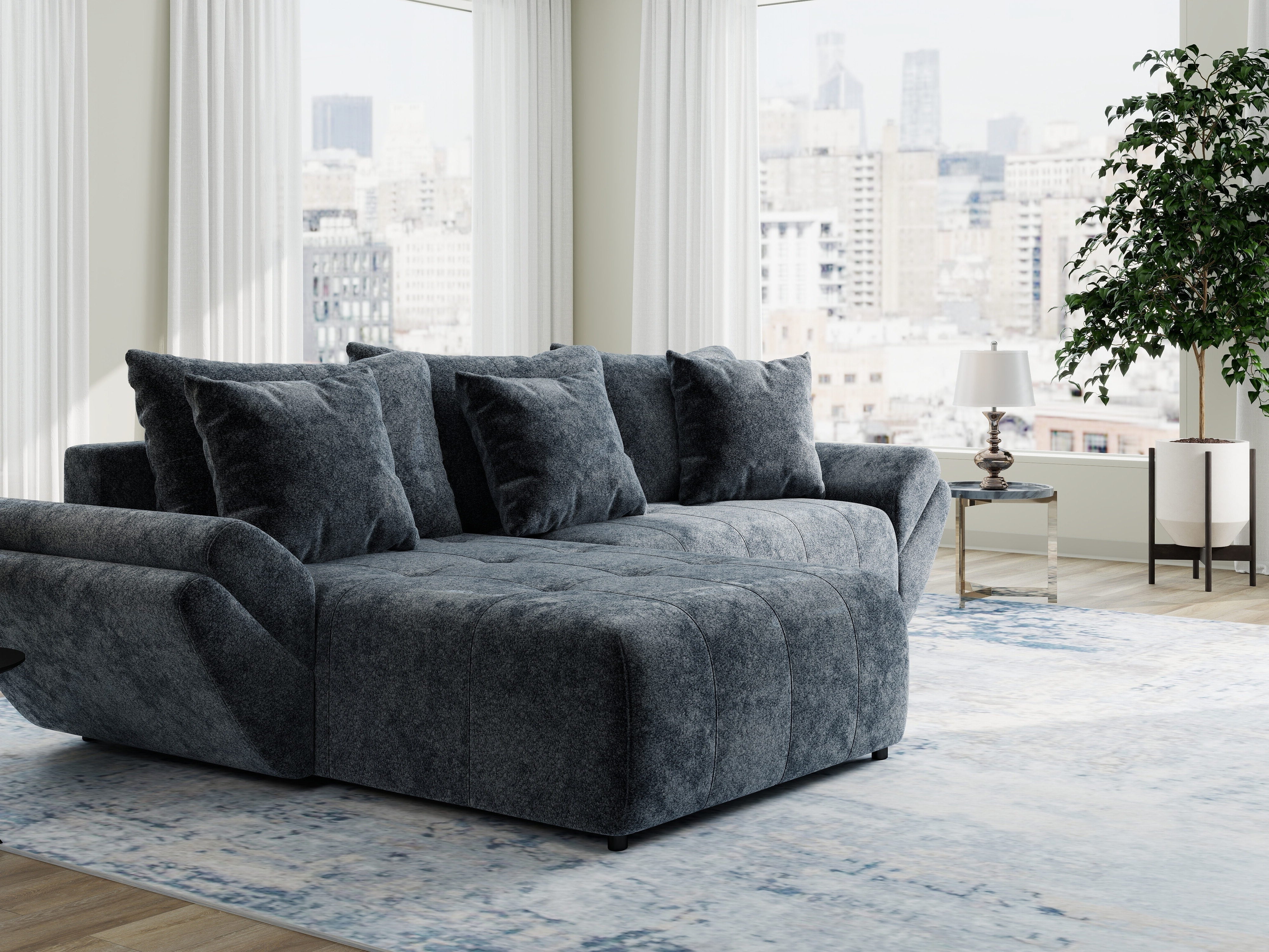 Colțar extensibil dumonde cu ladă de depozitare si sezut confortabil din spuma HR, Berlin Euphoria Gri Grafit 280x185 cm