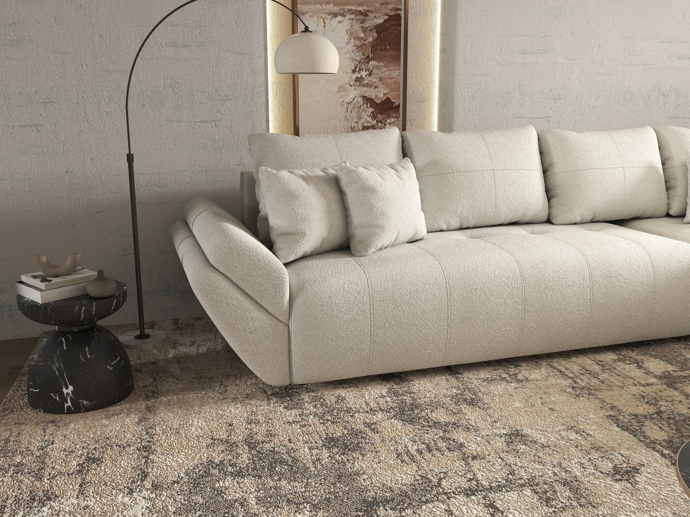 Colțar extensibil dumonde cu ladă de depozitare si sezut confortabil din spuma HR, Berlin XL Euphoria Ivory 350x185 cm II