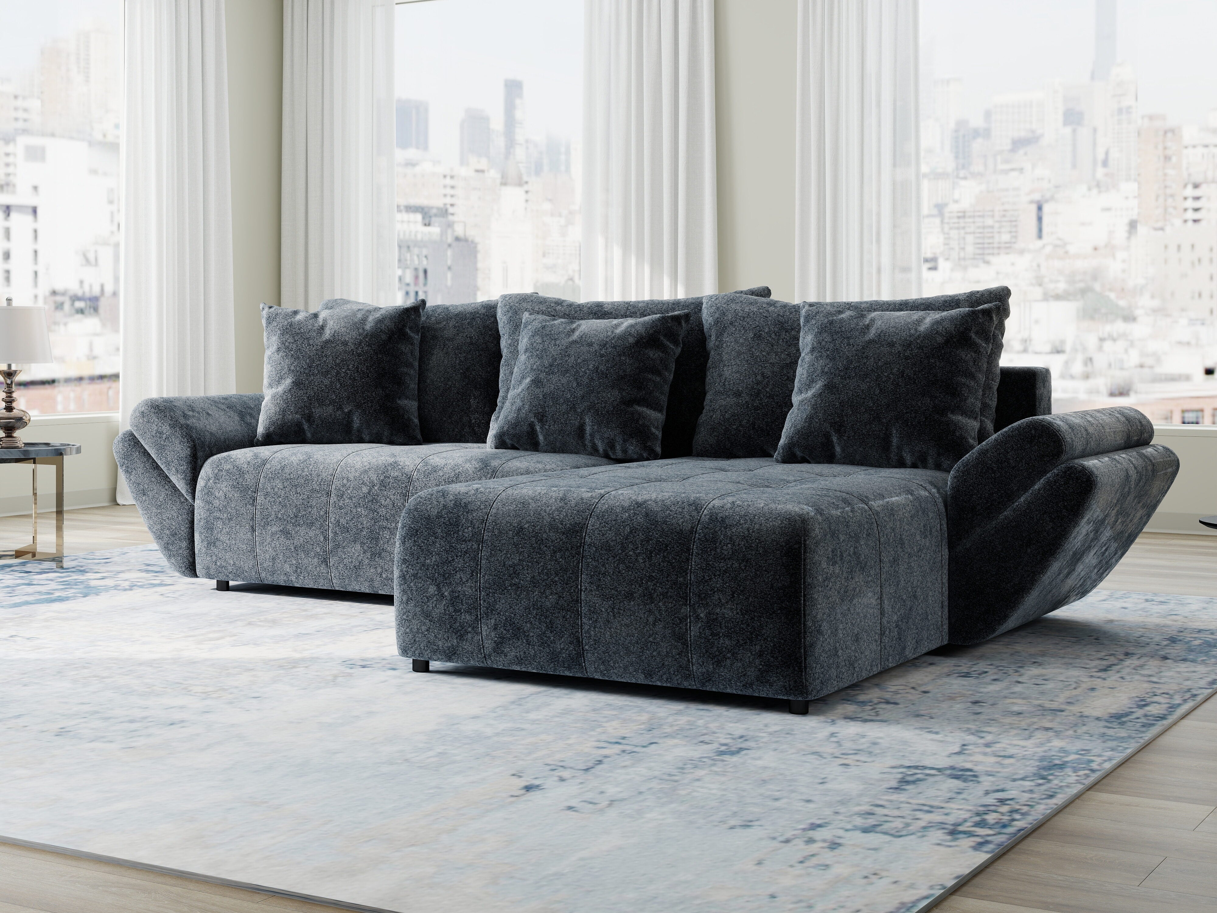 Colțar extensibil dumonde cu ladă de depozitare si sezut confortabil din spuma HR, Berlin Euphoria Gri Grafit 280x185 cm II