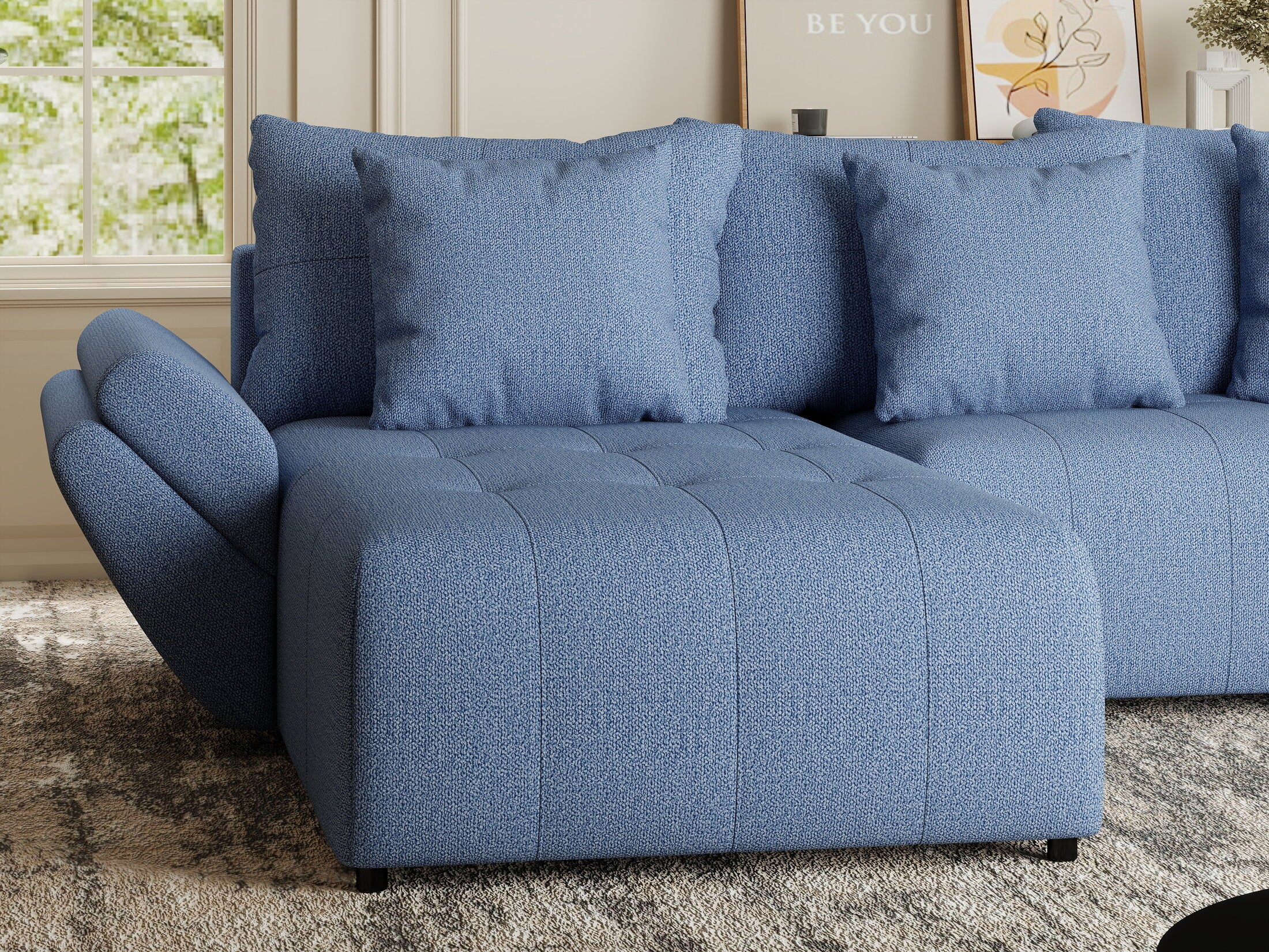 Colțar extensibil dumonde cu ladă de depozitare si sezut confortabil din spuma HR, Berlin Enjoy Albastru 280x185 cm