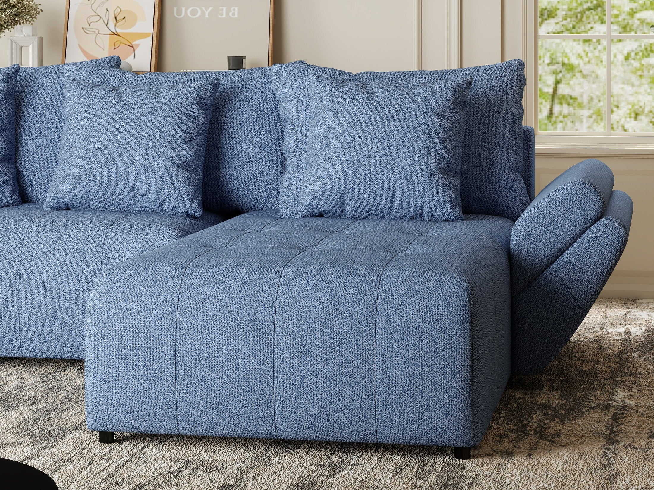 Colțar extensibil dumonde cu ladă de depozitare si sezut confortabil din spuma HR, Berlin Enjoy Albastru 280x185 cm II