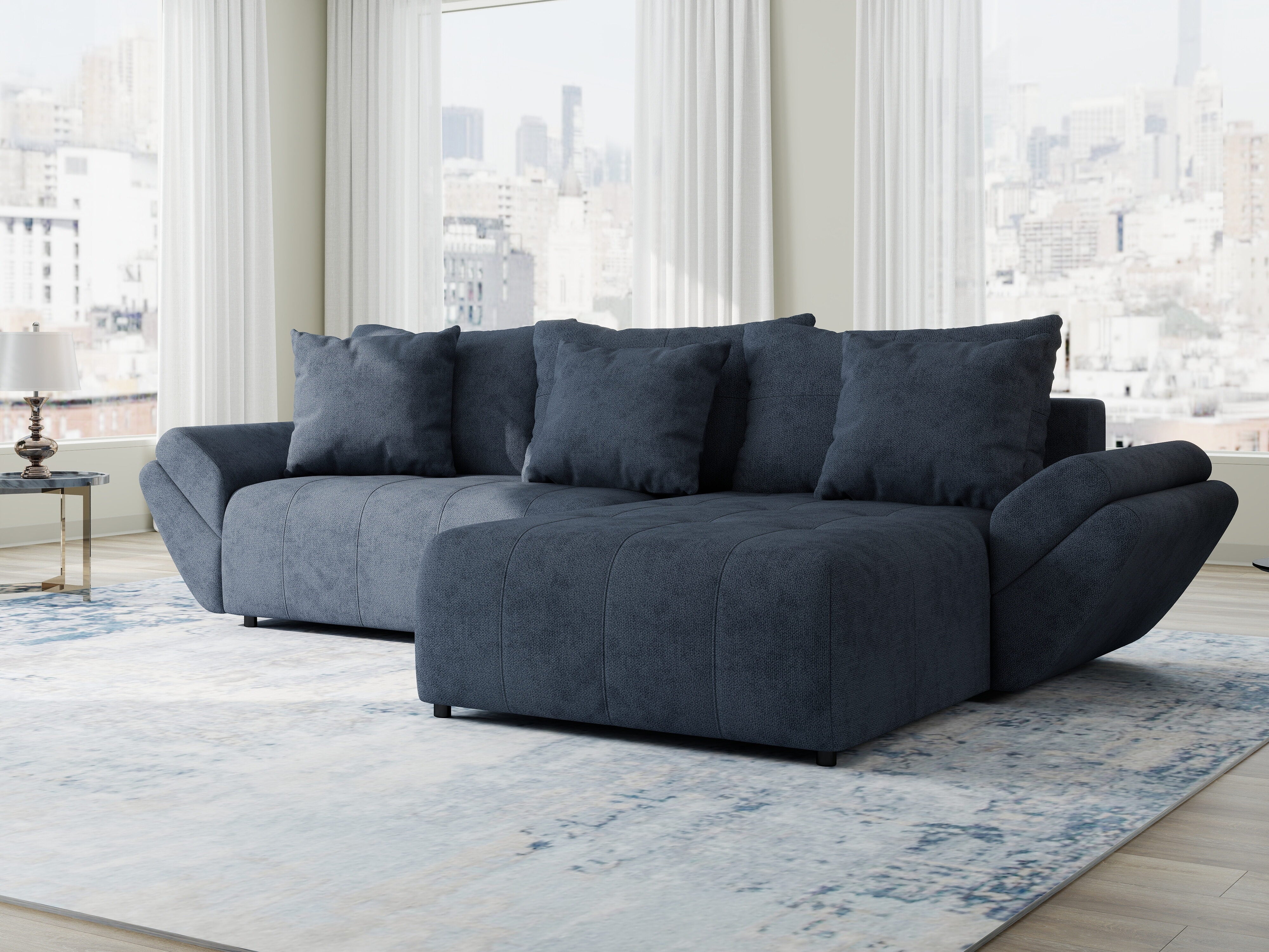 Colțar extensibil dumonde cu ladă de depozitare si sezut confortabil din spuma HR, Berlin Enjoy Antracit 280x185 cm II