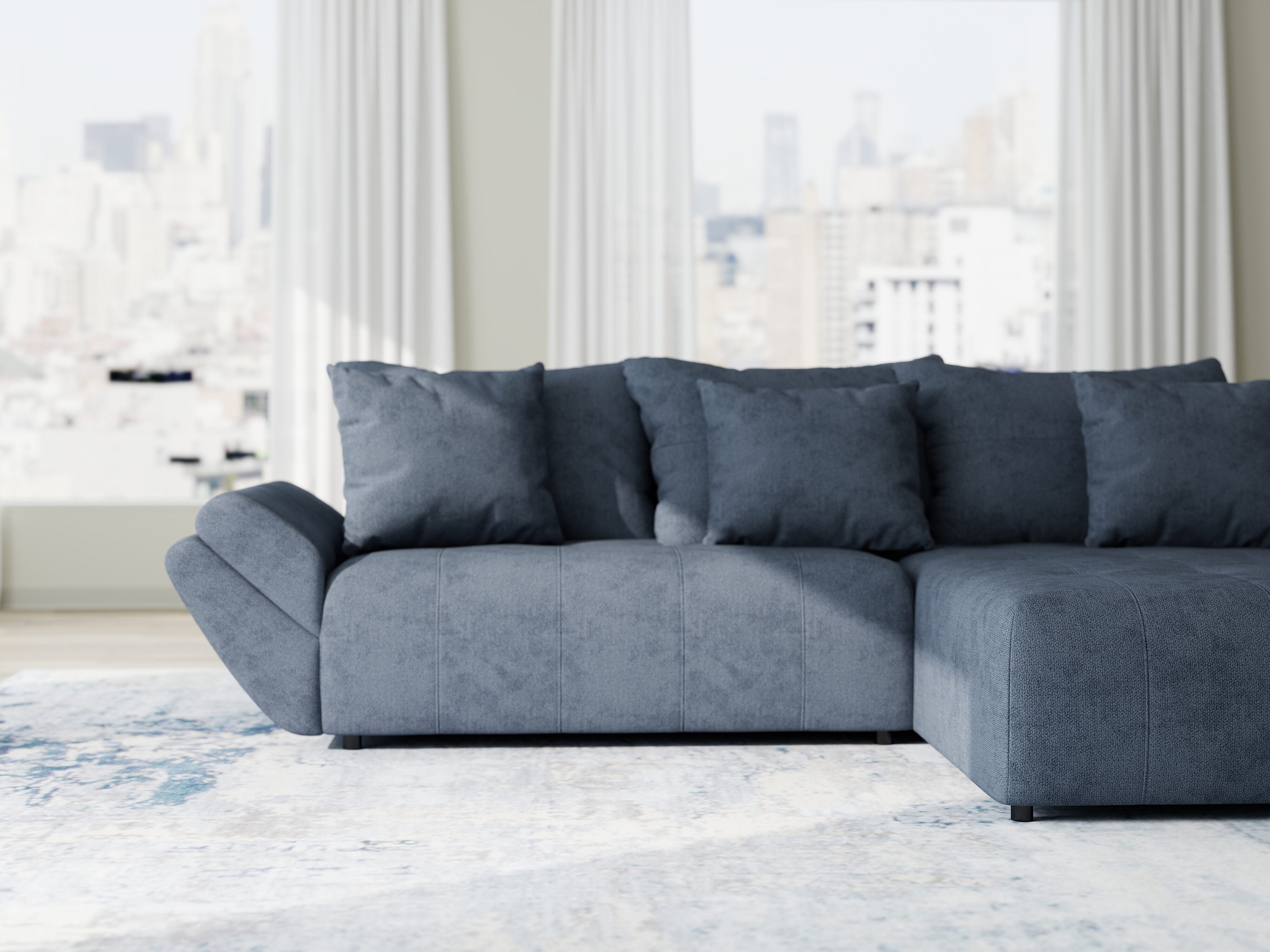 Colțar extensibil dumonde cu ladă de depozitare si sezut confortabil din spuma HR, Berlin Enjoy Antracit 280x185 cm II