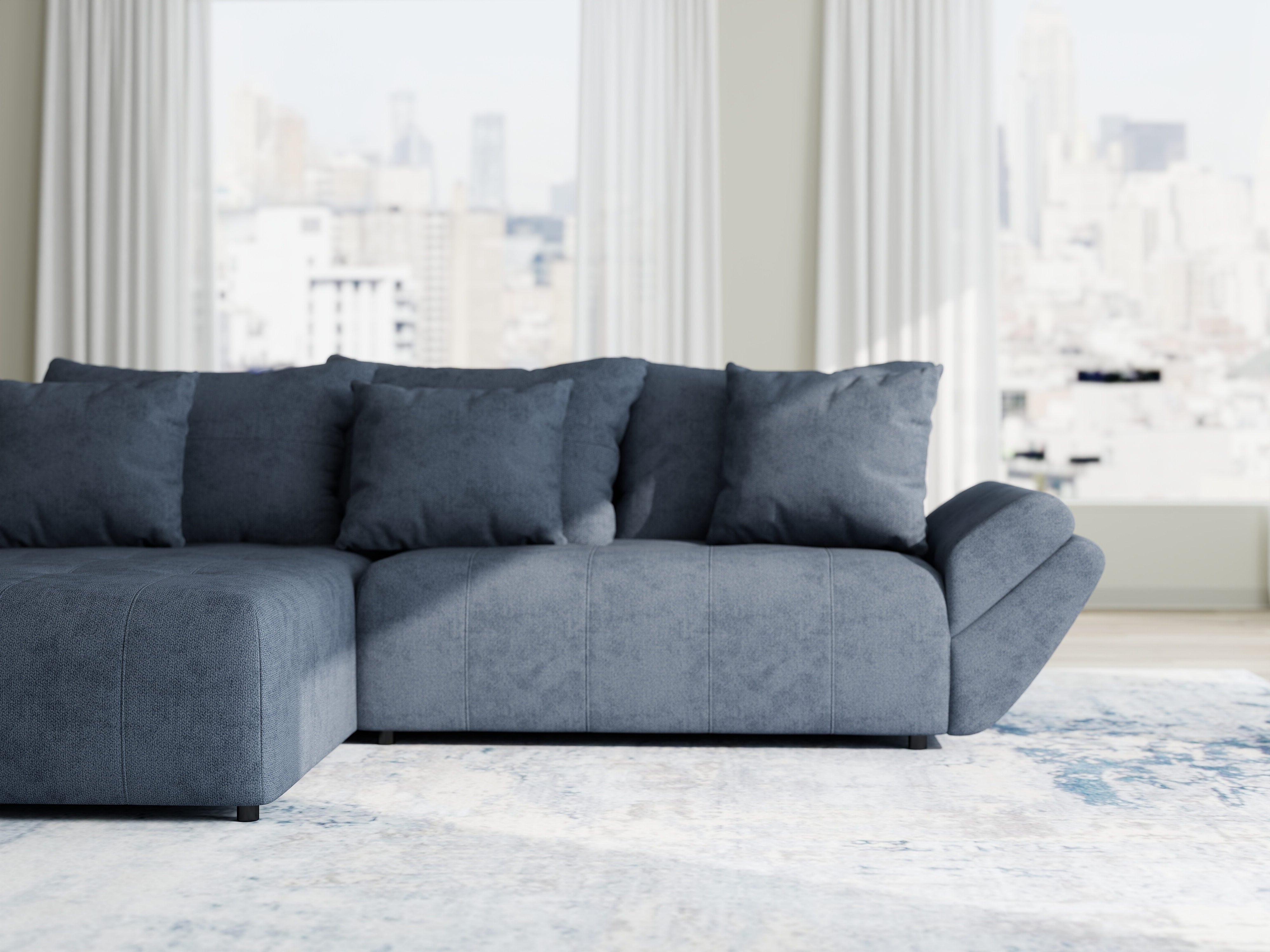 Colțar extensibil dumonde cu ladă de depozitare si sezut confortabil din spuma HR, Berlin Enjoy Antracit 280x185 cm