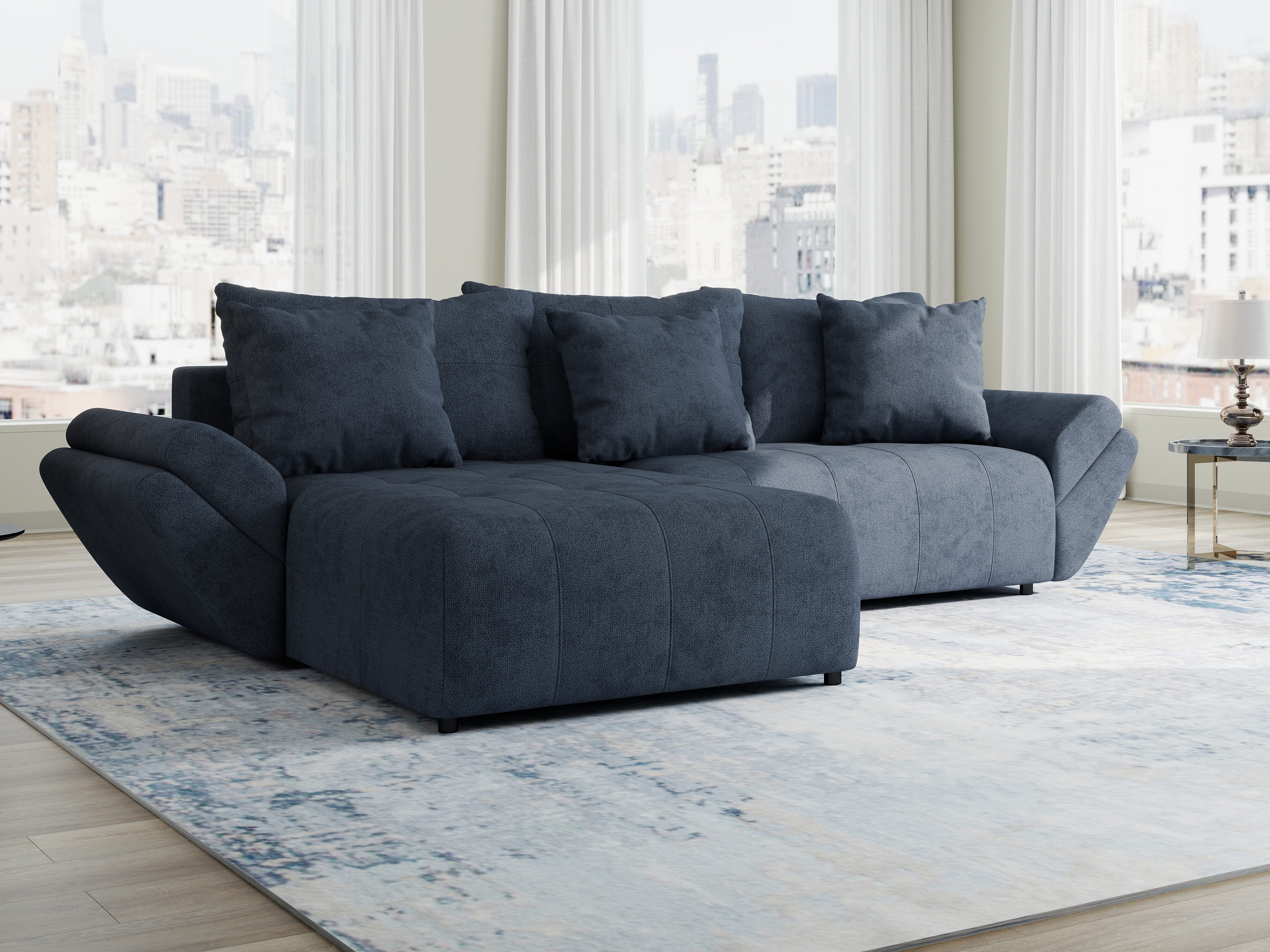 Colțar extensibil dumonde cu ladă de depozitare si sezut confortabil din spuma HR, Berlin Enjoy Antracit 280x185 cm