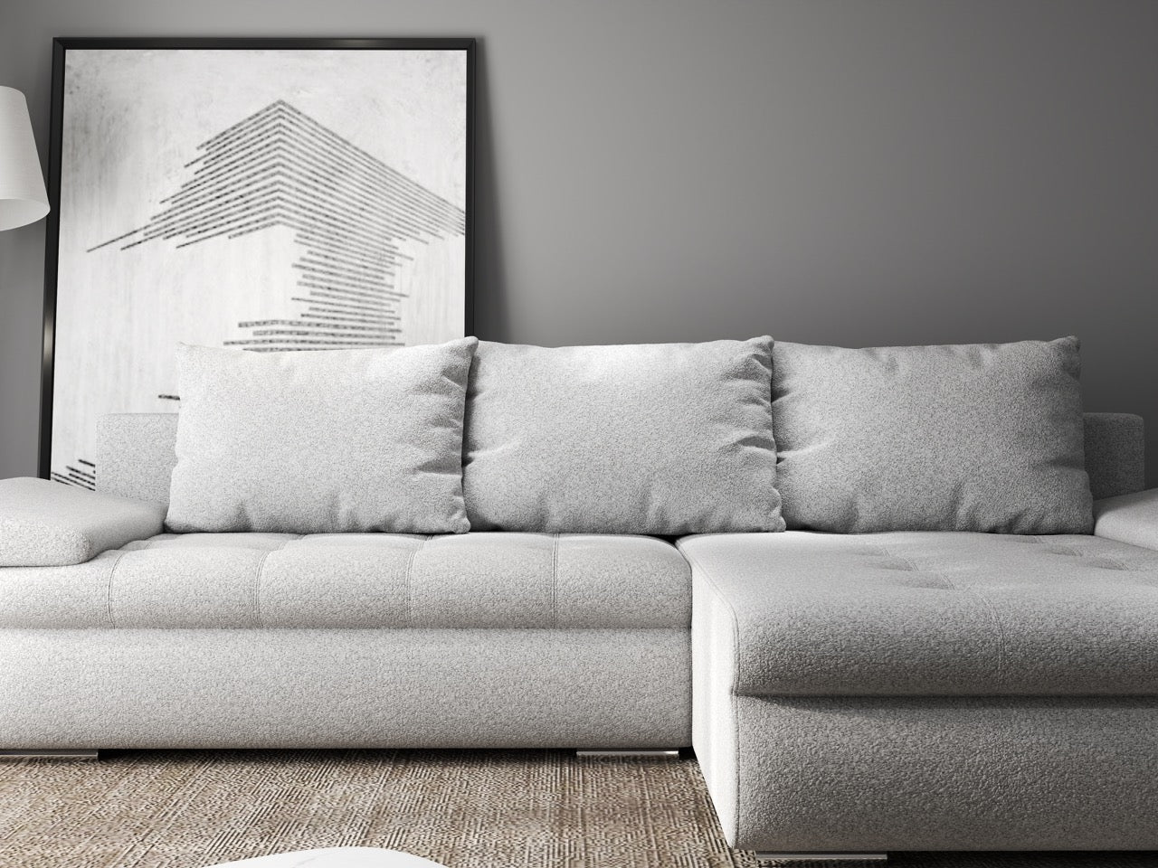 Colțar extensibil dumonde cu ladă de depozitare si sezut confortabil din spuma HR, Leonardo Euphoria Gri 255x193 cm II Fabrica