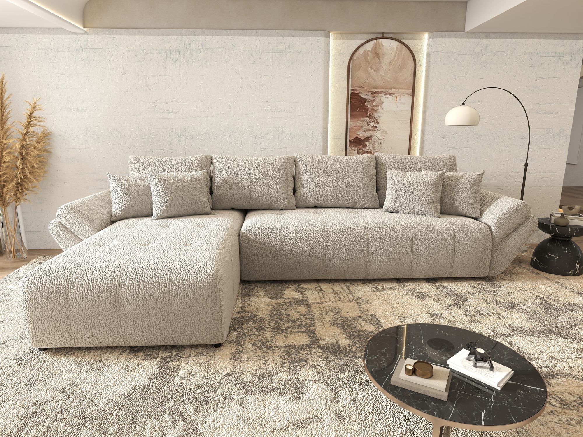 Colțar extensibil dumonde cu ladă de depozitare si sezut confortabil din spuma high-density, Berlin XL Jaguar Gri 19 350x185 cm