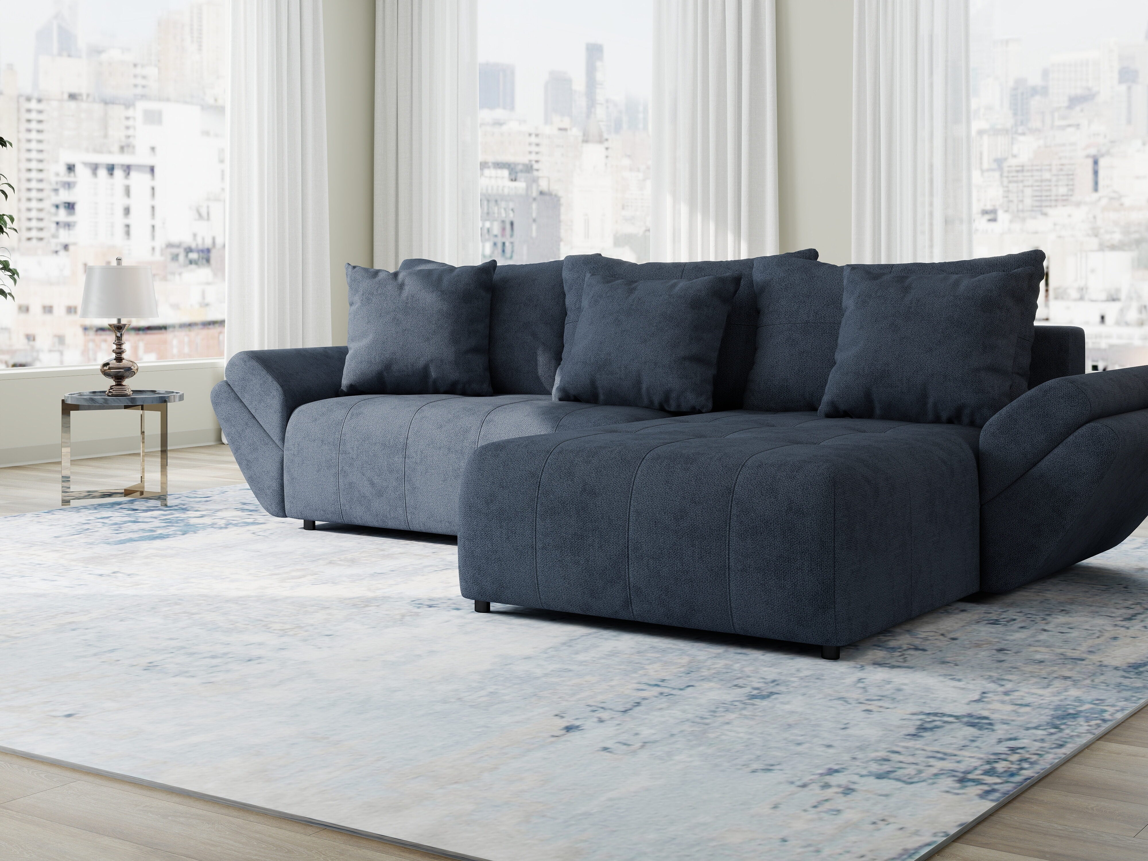 Colțar extensibil dumonde cu ladă de depozitare si sezut confortabil din spuma HR, Berlin Enjoy Antracit 280x185 cm II