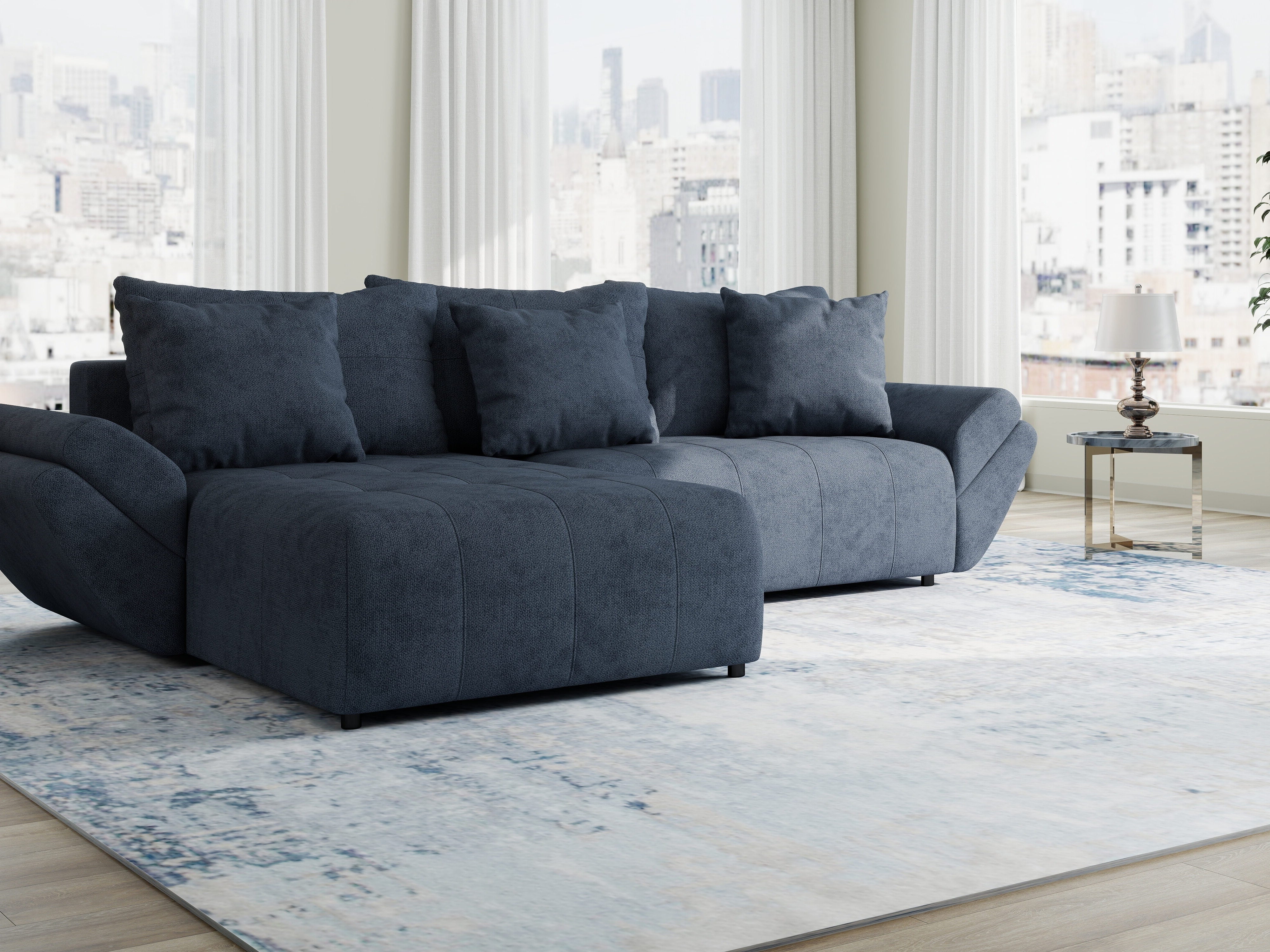 Colțar extensibil dumonde cu ladă de depozitare si sezut confortabil din spuma HR, Berlin Enjoy Antracit 280x185 cm