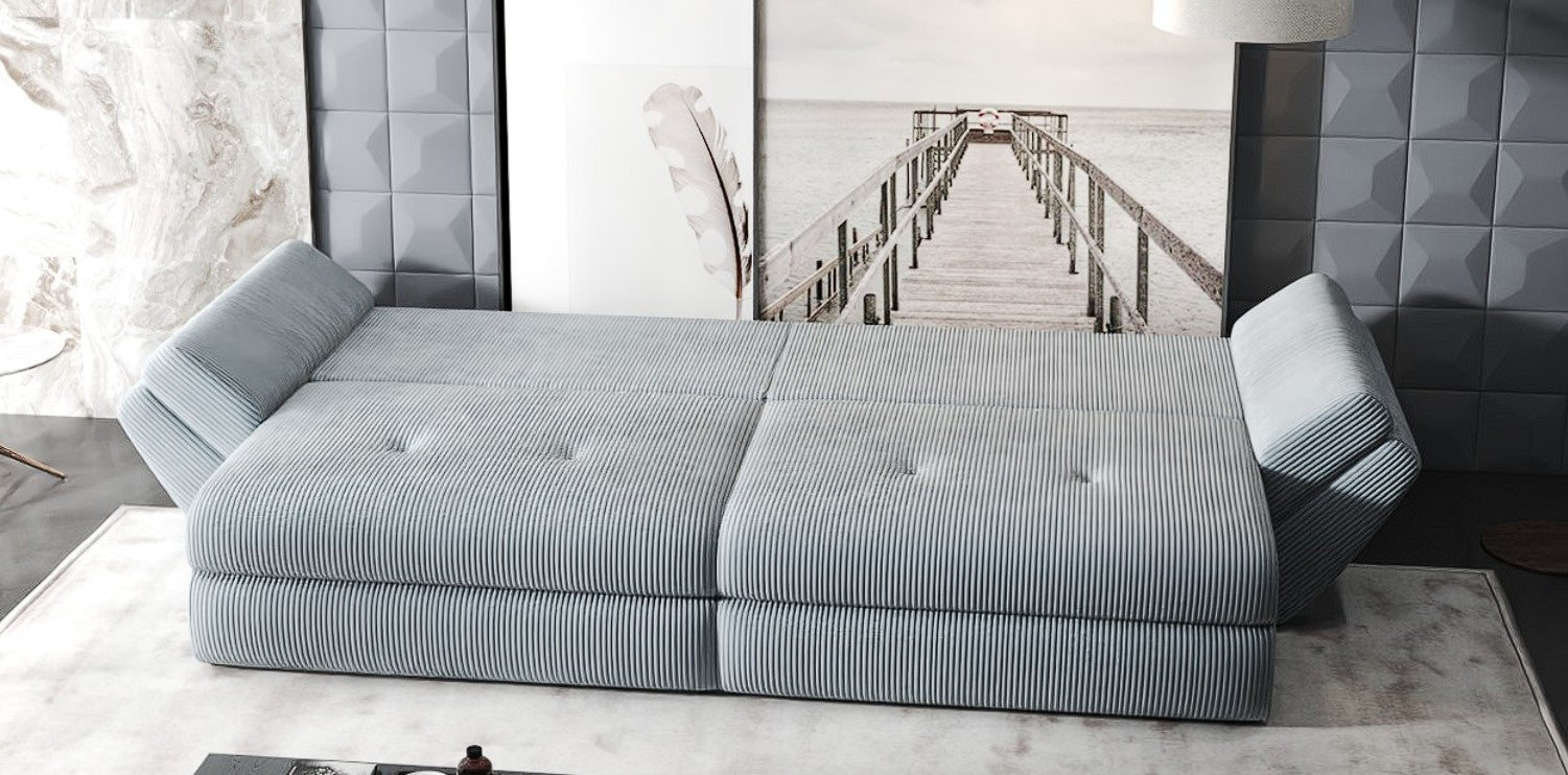 Canapea extensibilă dumonde cu ladă de depozitare si sezut confortabil din spuma HR, Loana Zoom Gri 300x100 cm Fabrica