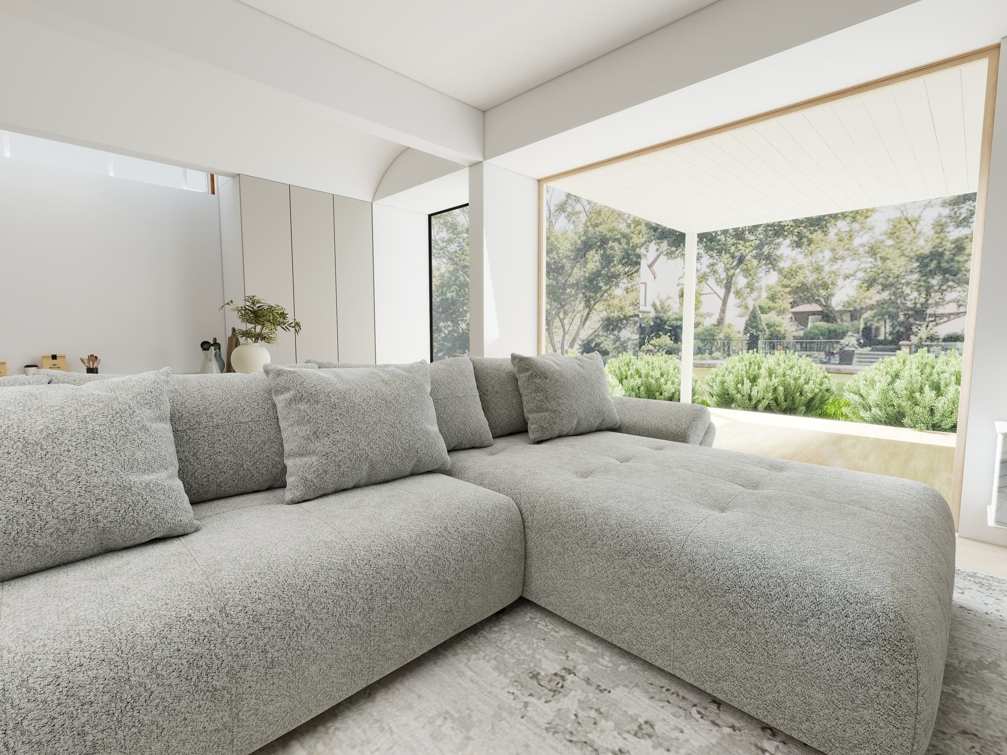 Colțar extensibil dumonde cu ladă de depozitare si sezut confortabil din spuma high-density, Berlin U Arena Gri 15 380x180 cm