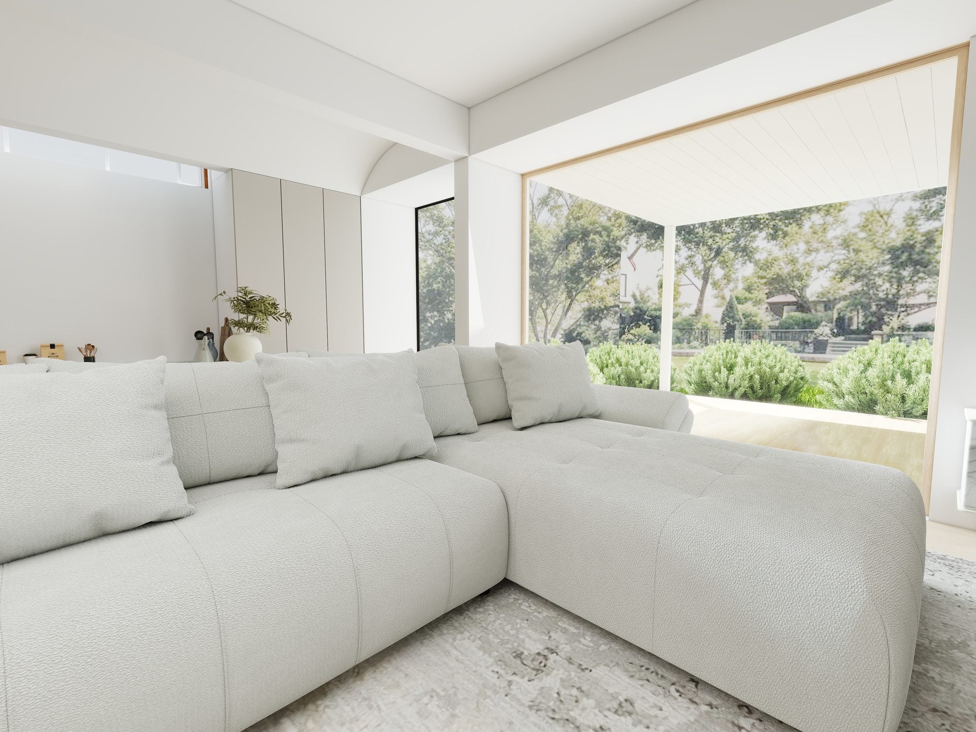 Colțar extensibil dumonde cu ladă de depozitare si sezut confortabil din spuma high-density, Berlin U Vibe Bej 03 380x180 cm