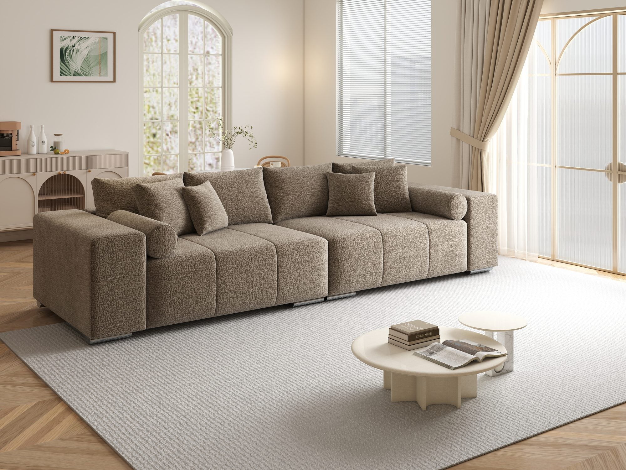 Canapea extensibilă dumonde cu ladă de depozitare si sezut confortabil din spuma high-density, Marbela XXL Jaguar Maro Cappuccino 8 290x100 cm