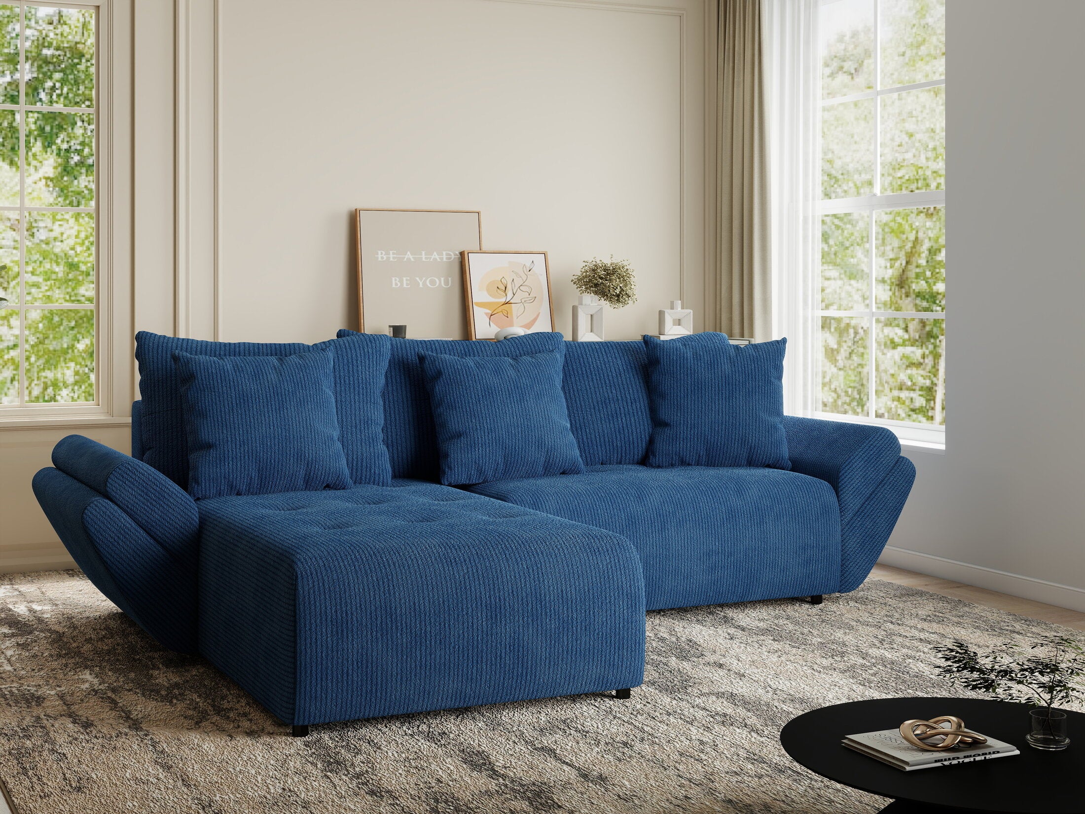 Colțar extensibil dumonde cu ladă de depozitare si sezut confortabil din spuma HR, Berlin Zoom Albastru 280x185 cm