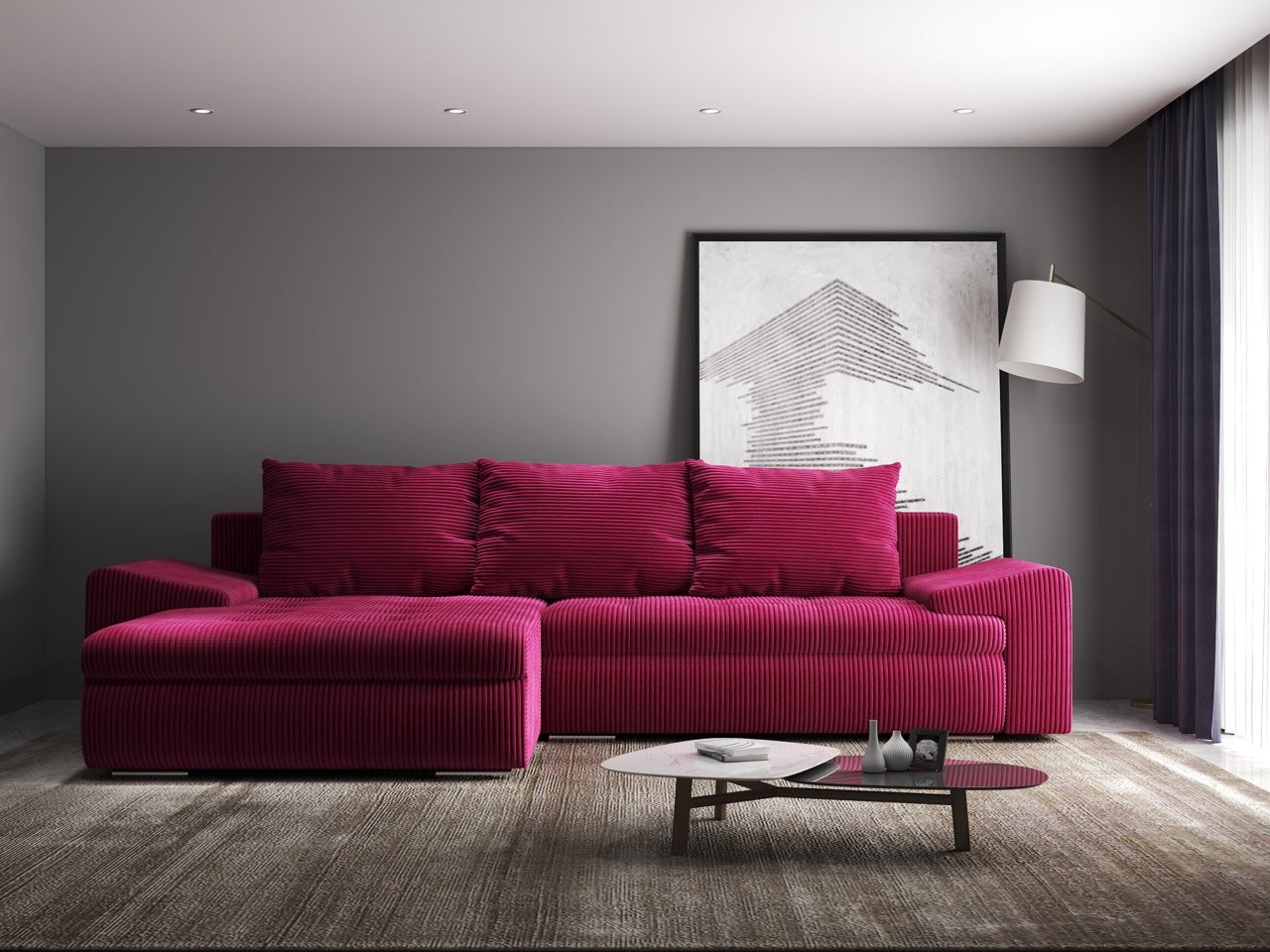 Colțar extensibil dumonde cu ladă de depozitare si sezut confortabil din spuma HR, Leonardo Zoom Rosu 260x185 cm Fabrica