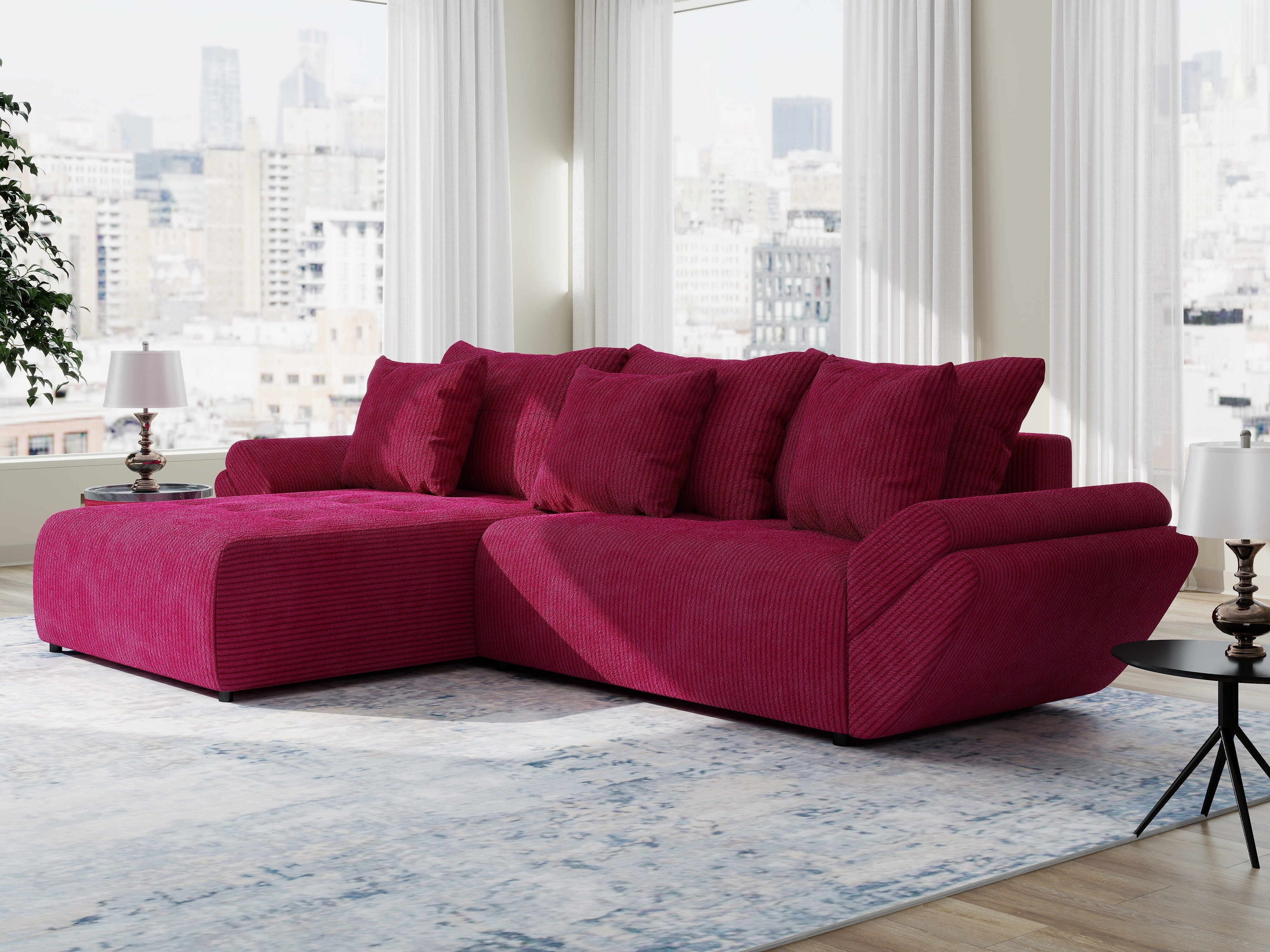 Colțar extensibil dumonde cu ladă de depozitare si sezut confortabil din spuma HR, Berlin Zoom Rosu 280x185 cm