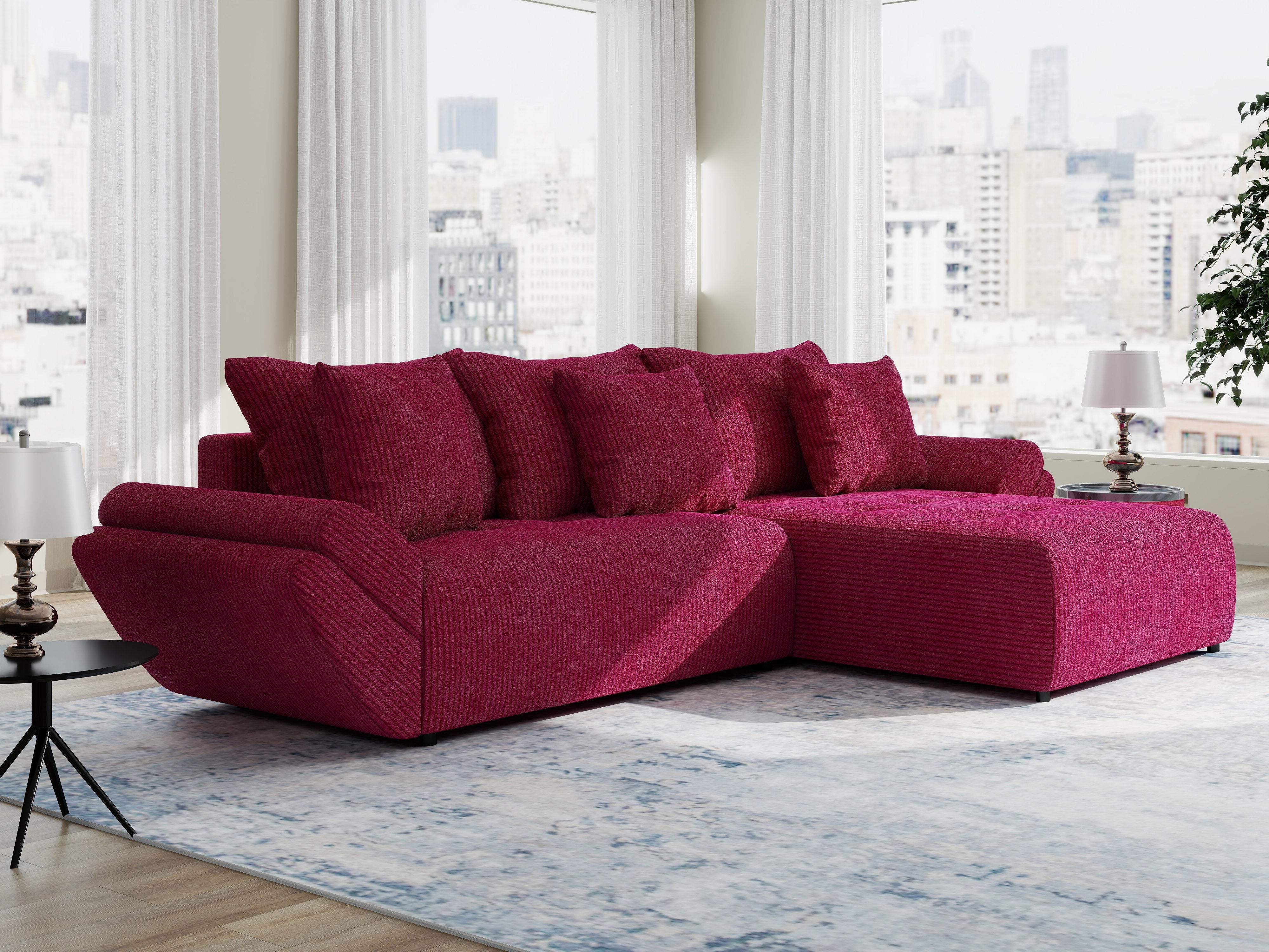 Colțar extensibil dumonde cu ladă de depozitare si sezut confortabil din spuma HR, Berlin Zoom Rosu 280x185 cm II