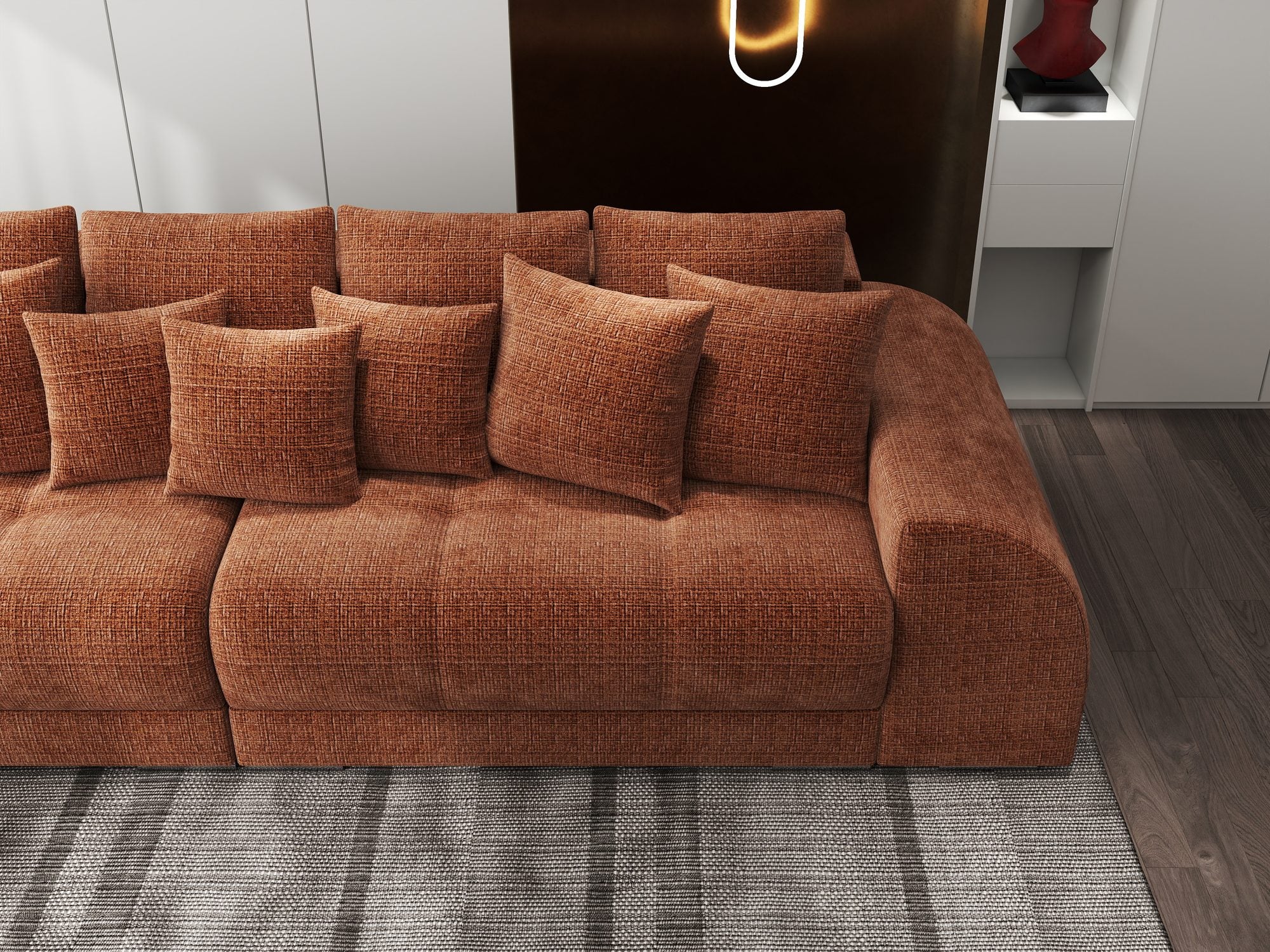 Canapea extensibilă dumonde cu 2 lăzi de depozitare si sezut confortabil din spuma high-density, Verona Cremona Teracota 52 310x100 cm