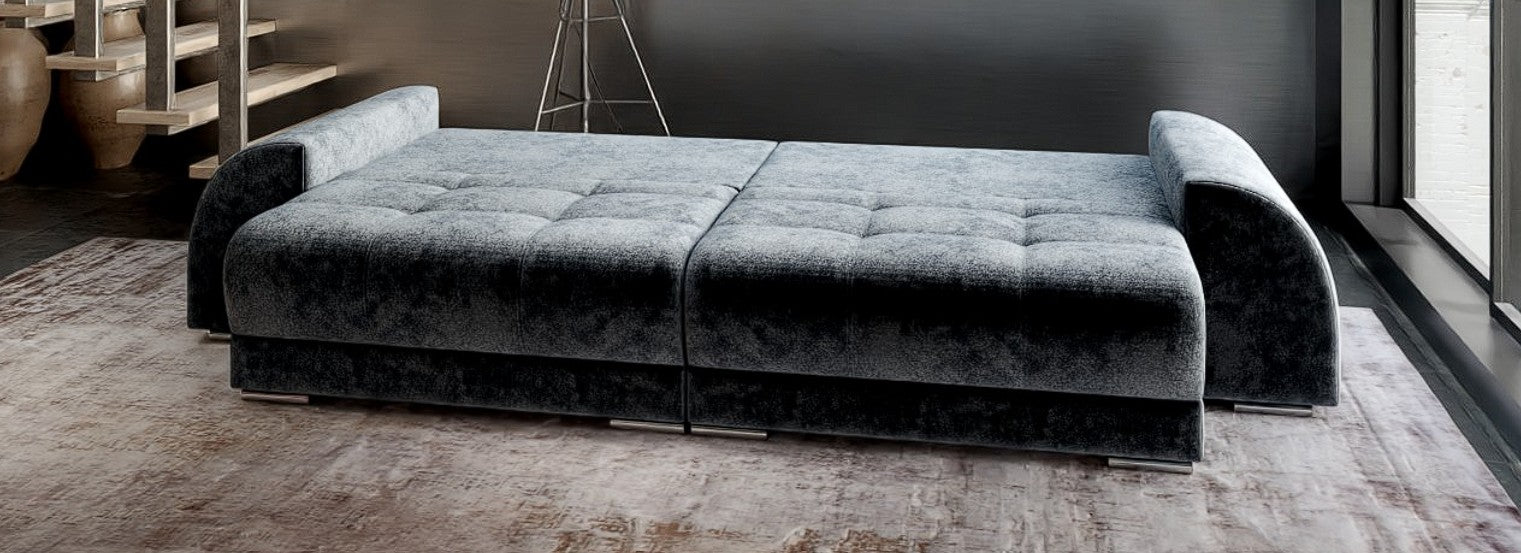 Canapea extensibilă dumonde cu 2 lăzi de depozitare si sezut confortabil din spuma HR, Verona Euphoria Grafit 310x100 cm Fabrica