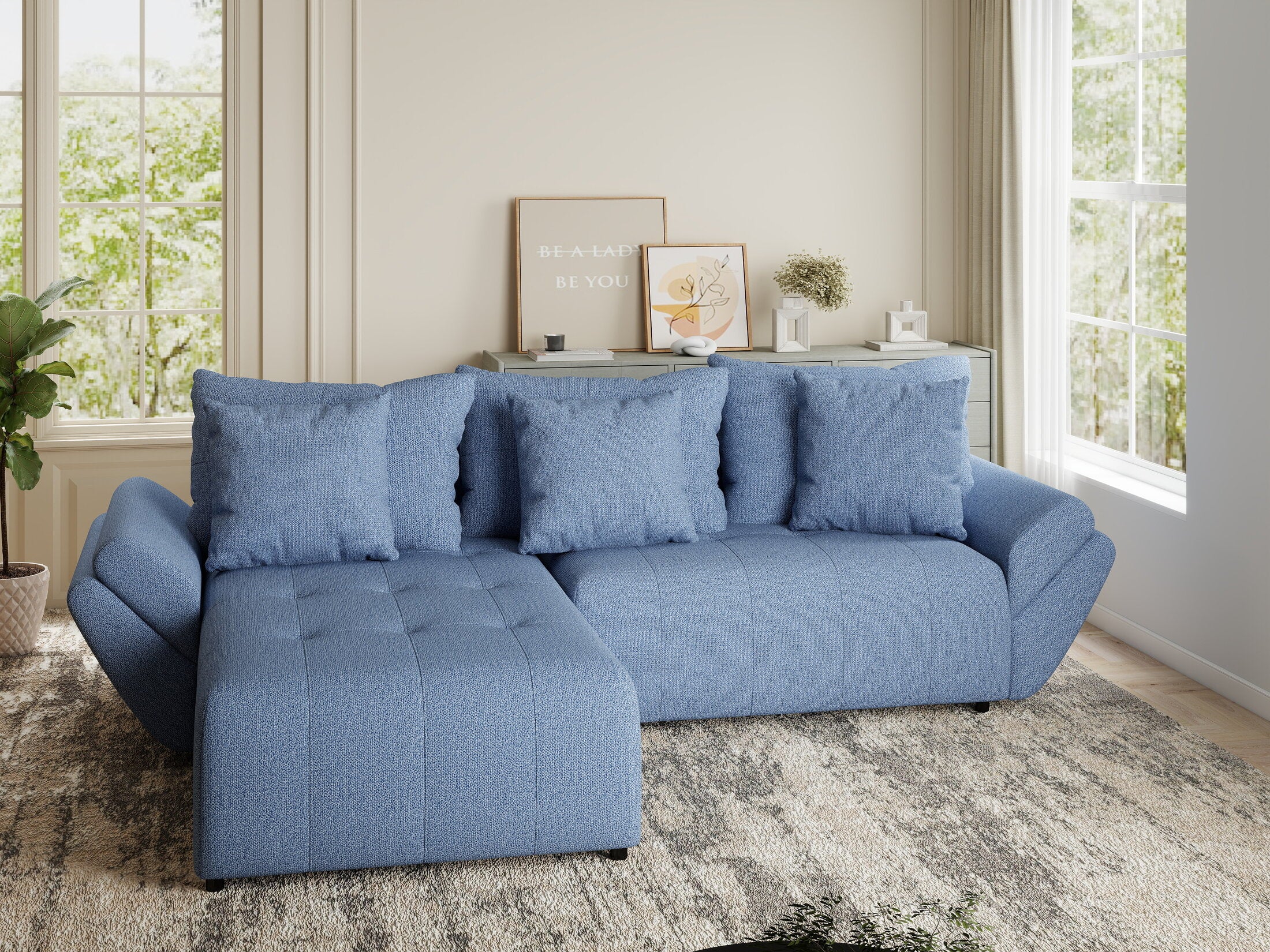 Colțar extensibil dumonde cu ladă de depozitare si sezut confortabil din spuma HR, Berlin Enjoy Albastru 280x185 cm