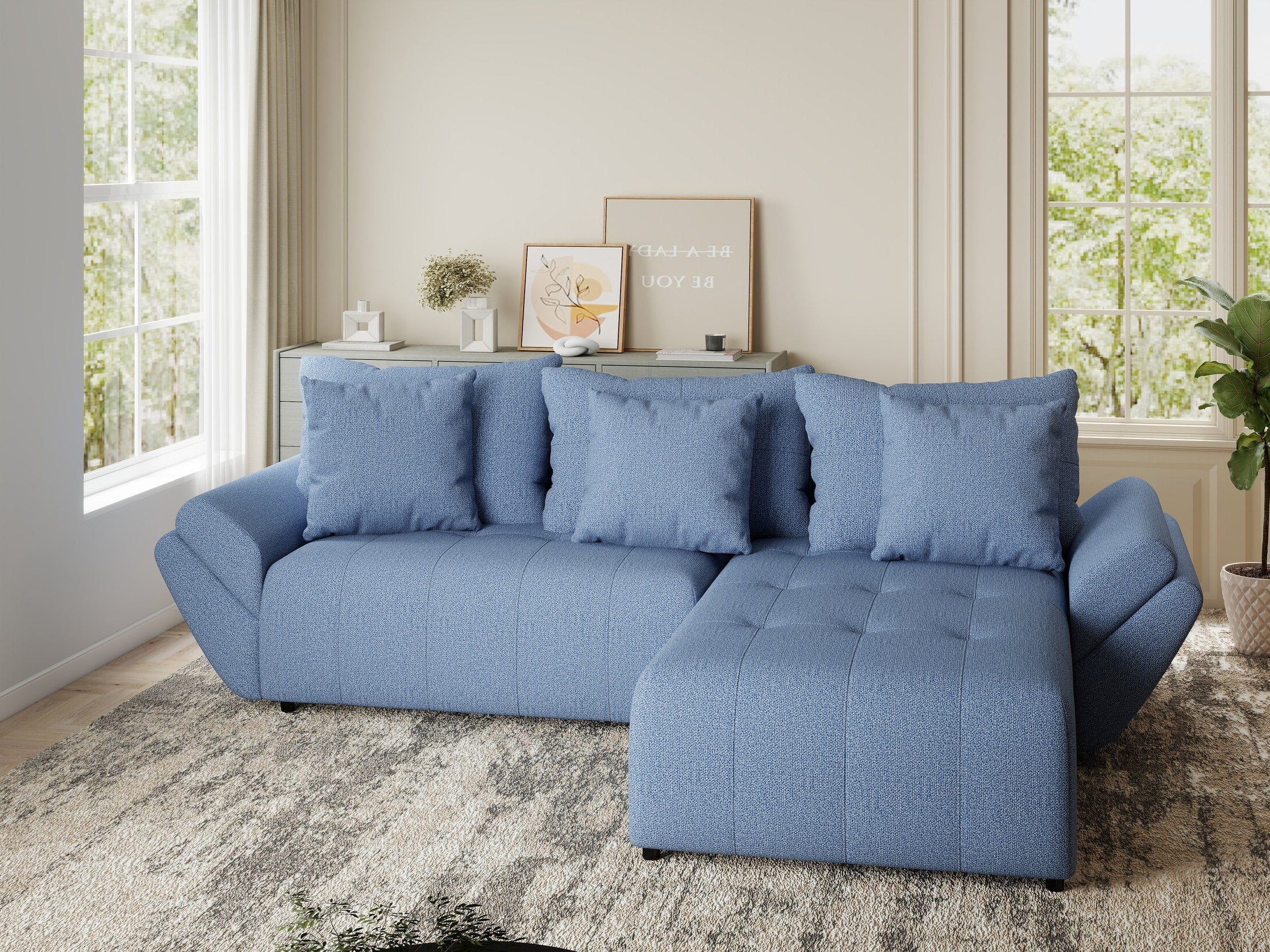 Colțar extensibil dumonde cu ladă de depozitare si sezut confortabil din spuma HR, Berlin Enjoy Albastru 280x185 cm II