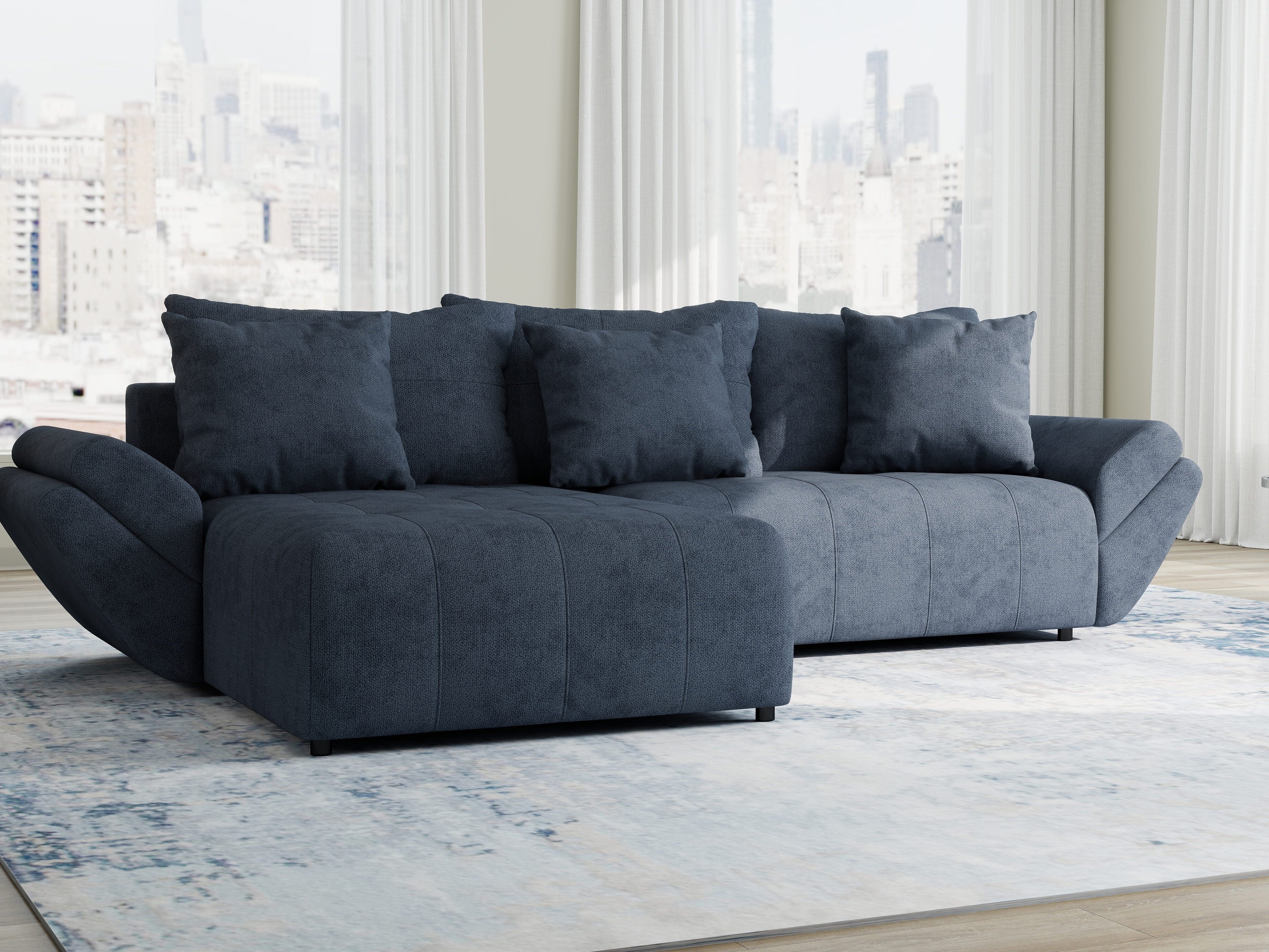 Colțar extensibil dumonde cu ladă de depozitare si sezut confortabil din spuma HR, Berlin Enjoy Antracit 280x185 cm