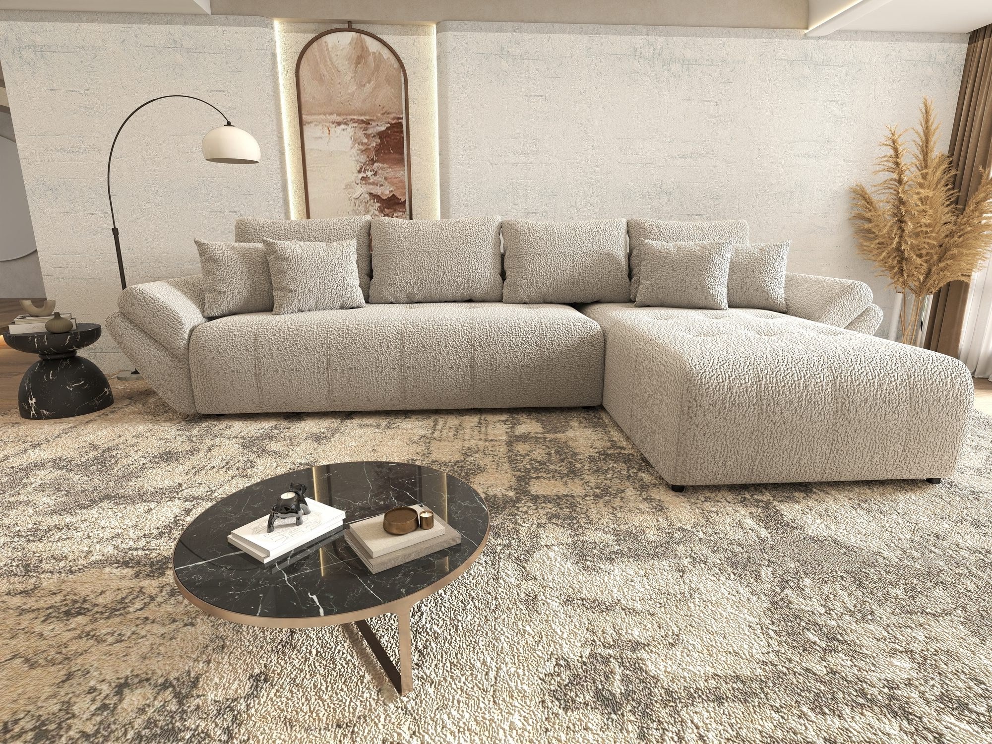 Colțar extensibil dumonde cu ladă de depozitare si sezut confortabil din spuma high-density, Berlin XL Jaguar Gri 19 II 350x185 cm