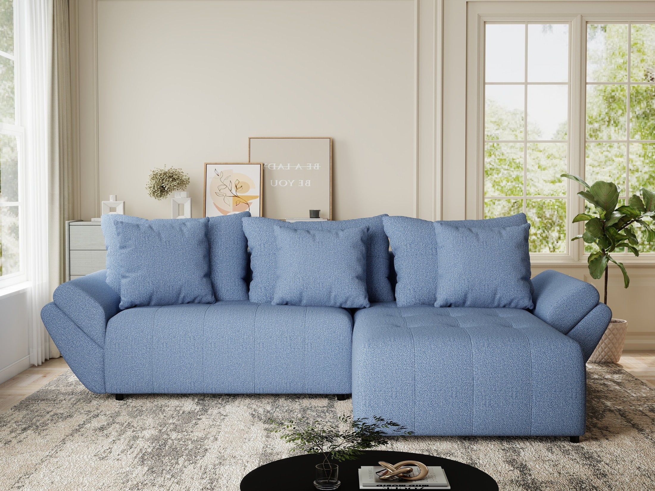 Colțar extensibil dumonde cu ladă de depozitare si sezut confortabil din spuma HR, Berlin Enjoy Albastru 280x185 cm II