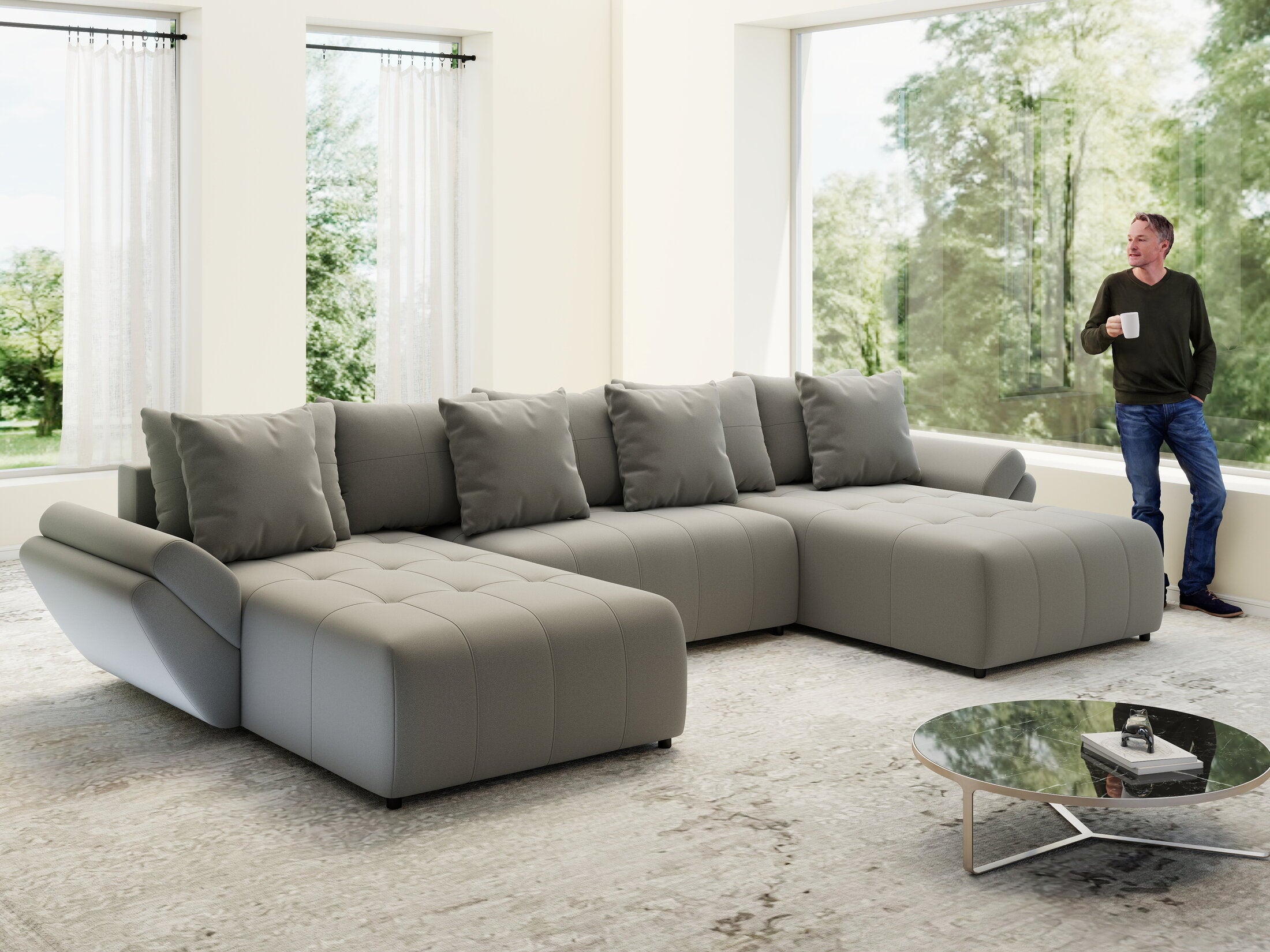 Colțar extensibil dumonde cu ladă de depozitare si sezut confortabil din spuma HR, Berlin U Royal Grey 380x180 cm