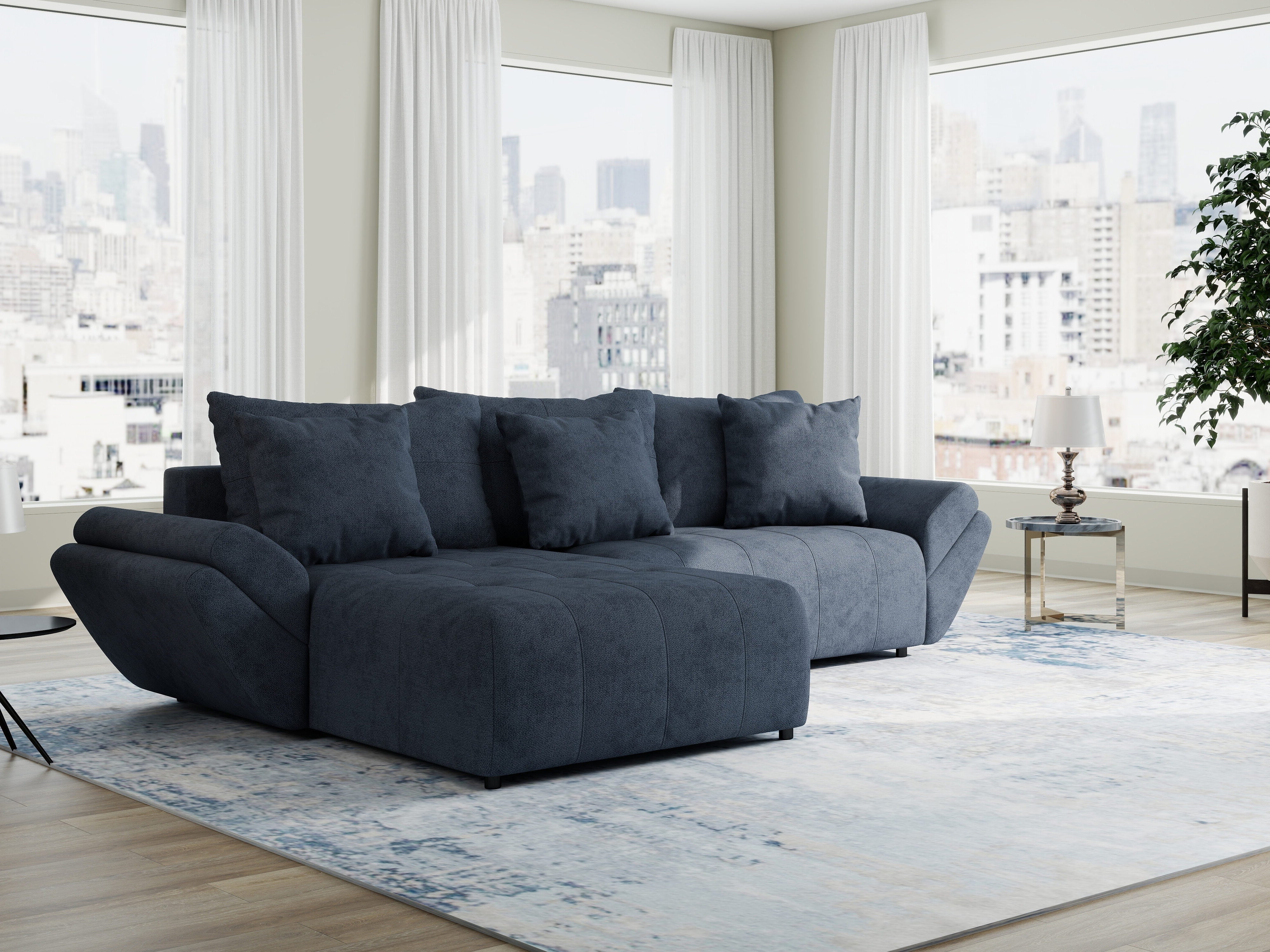 Colțar extensibil dumonde cu ladă de depozitare si sezut confortabil din spuma HR, Berlin Enjoy Antracit 280x185 cm