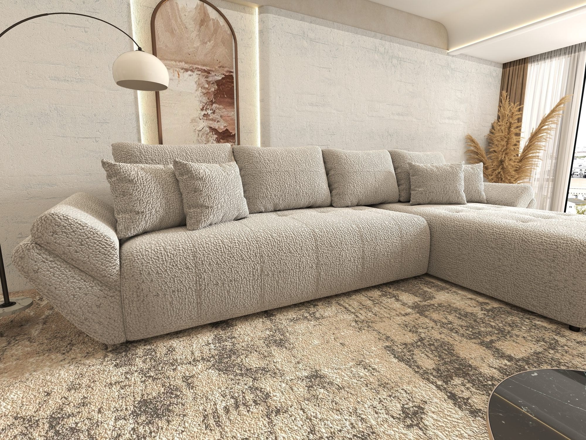 Colțar extensibil dumonde cu ladă de depozitare si sezut confortabil din spuma high-density, Berlin XL Jaguar Gri 19 II 350x185 cm