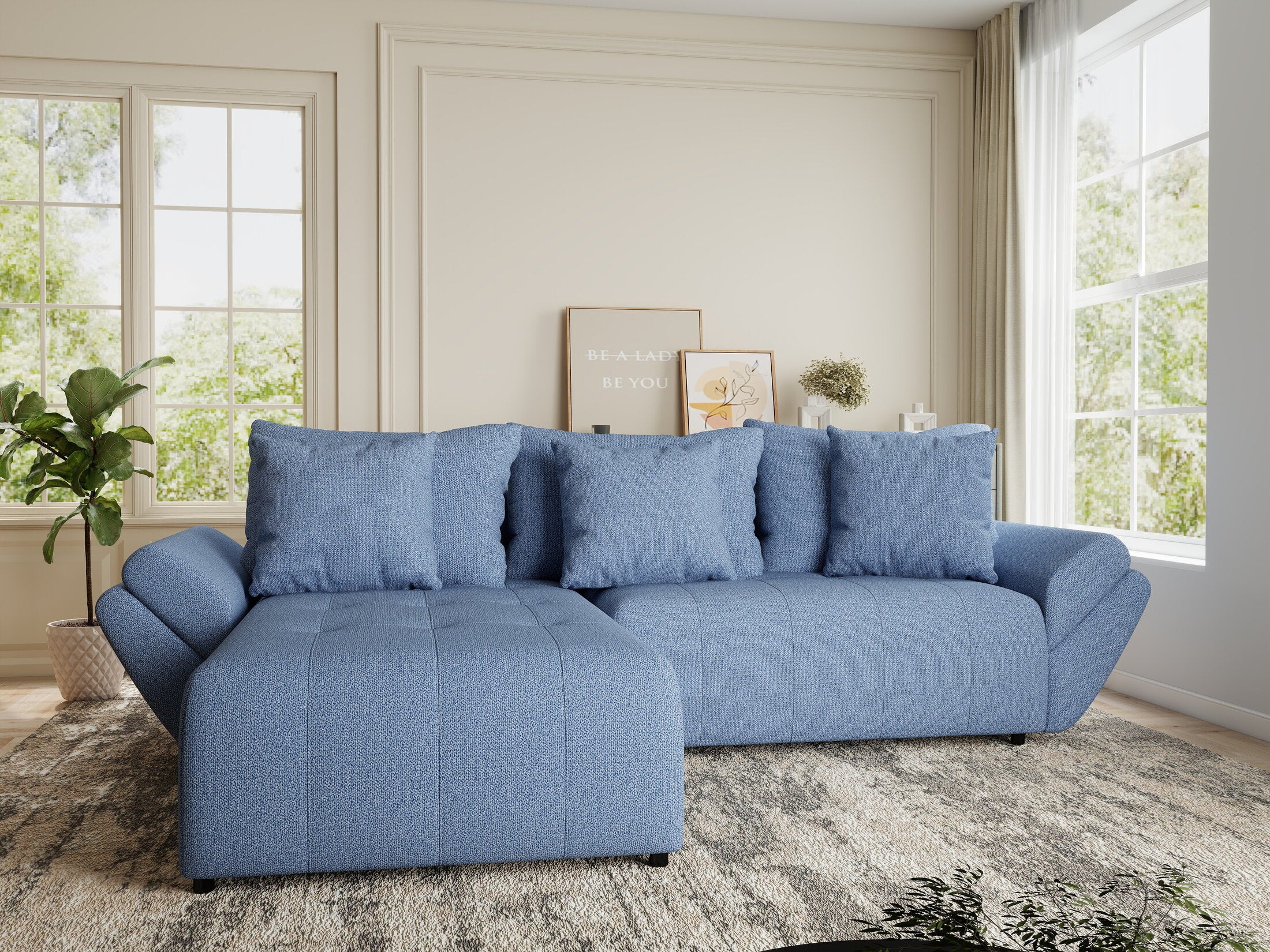 Colțar extensibil dumonde cu ladă de depozitare si sezut confortabil din spuma HR, Berlin Enjoy Albastru 280x185 cm