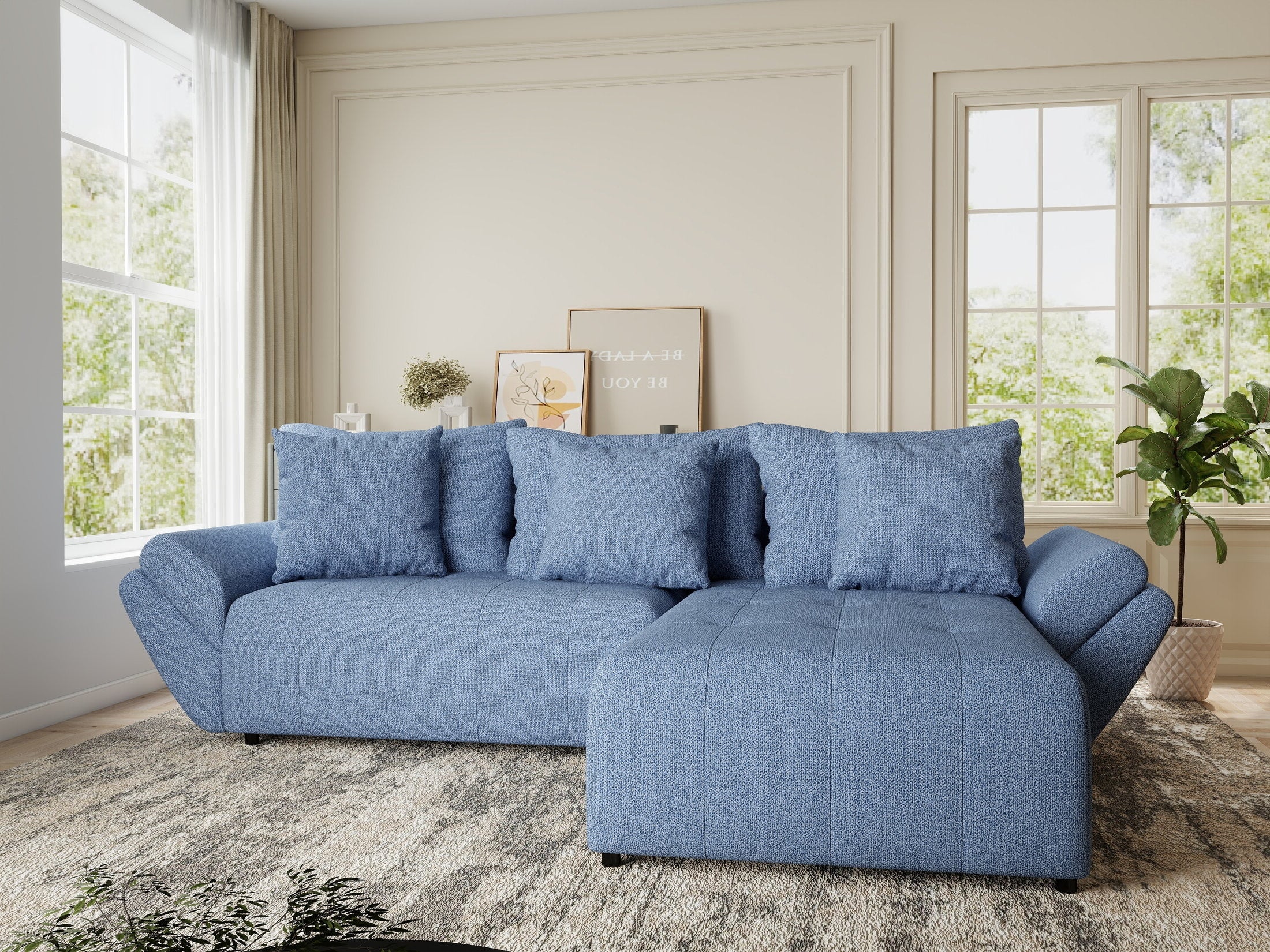 Colțar extensibil dumonde cu ladă de depozitare si sezut confortabil din spuma HR, Berlin Enjoy Albastru 280x185 cm II