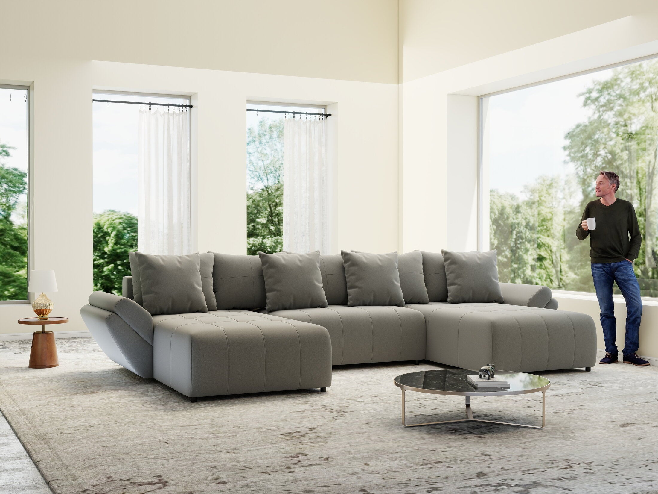 Colțar extensibil dumonde cu ladă de depozitare si sezut confortabil din spuma HR, Berlin U Royal Grey 380x180 cm