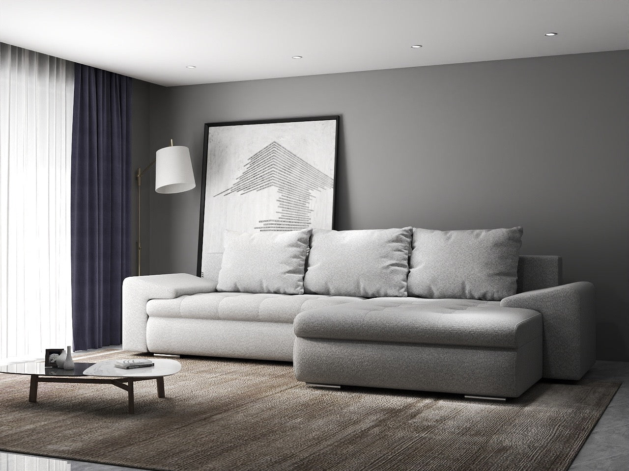 Colțar extensibil dumonde cu ladă de depozitare si sezut confortabil din spuma HR, Leonardo Euphoria Dove 260x185 cm II Fabrica