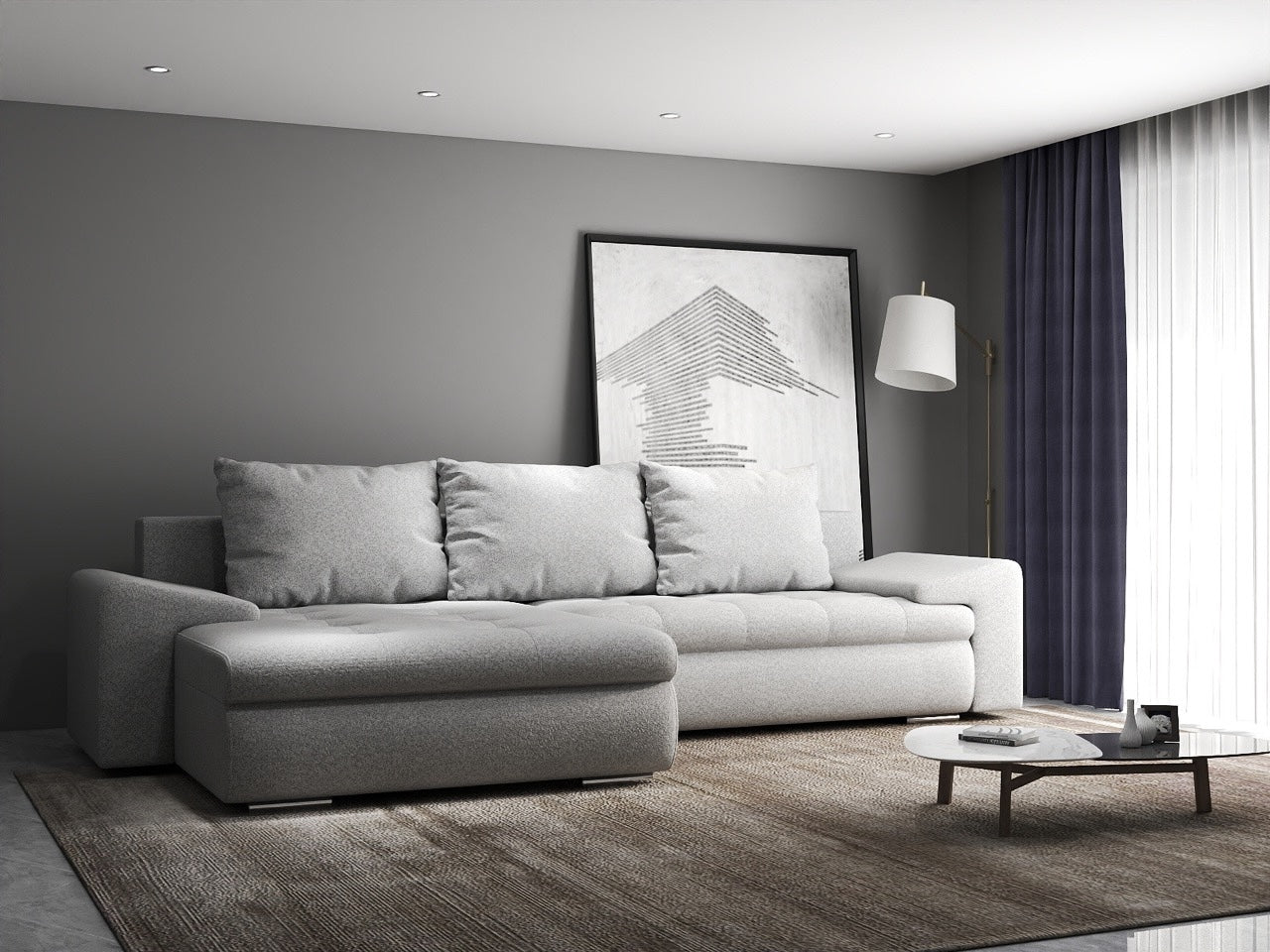 Colțar extensibil dumonde cu ladă de depozitare si sezut confortabil din spuma HR, Leonardo Euphoria Dove 260x185 cm Fabrica