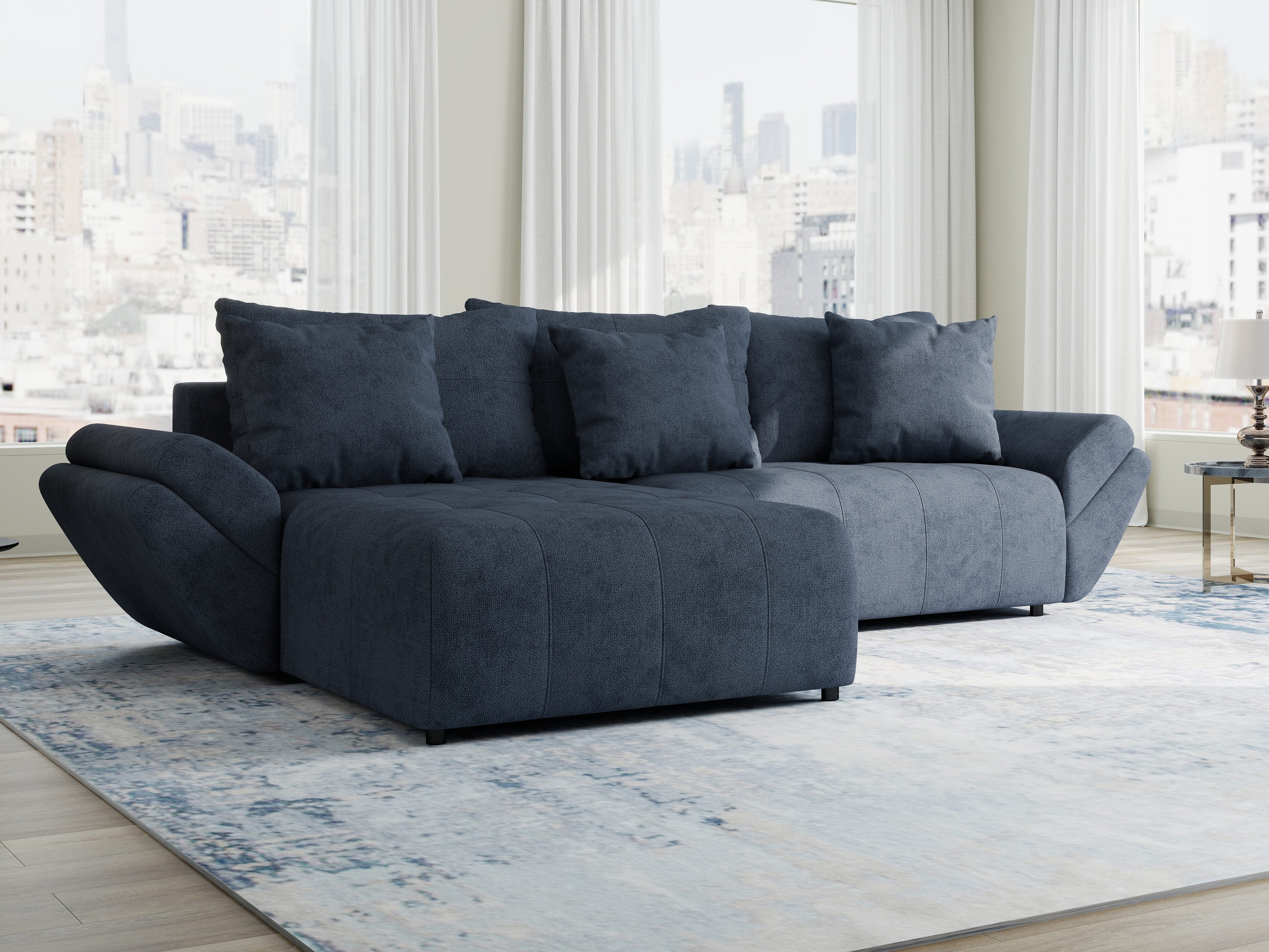 Colțar extensibil dumonde cu ladă de depozitare si sezut confortabil din spuma HR, Berlin Enjoy Antracit 280x185 cm